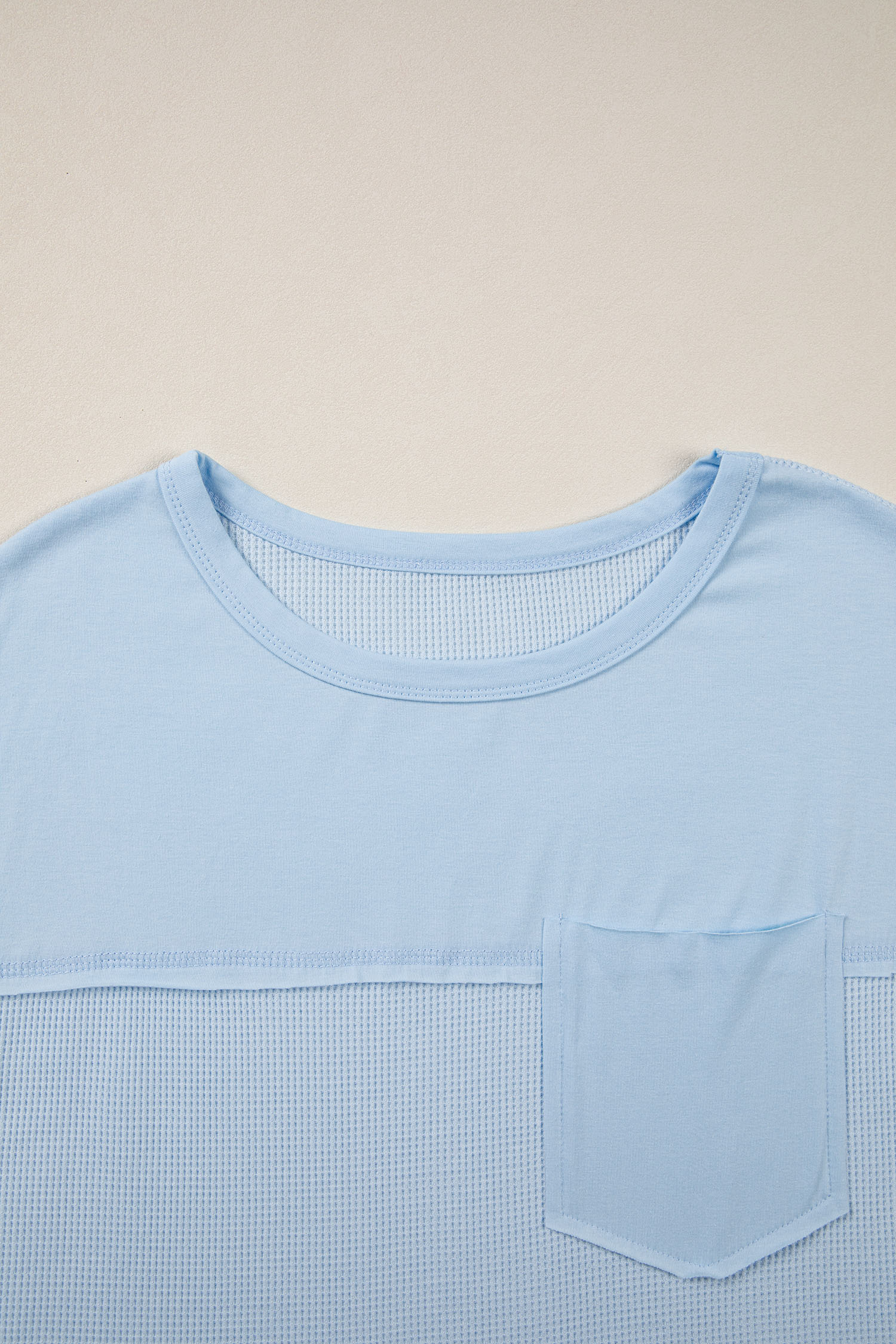 Raw Seam Waffle Knit Patchwork Casual T-Shirt
