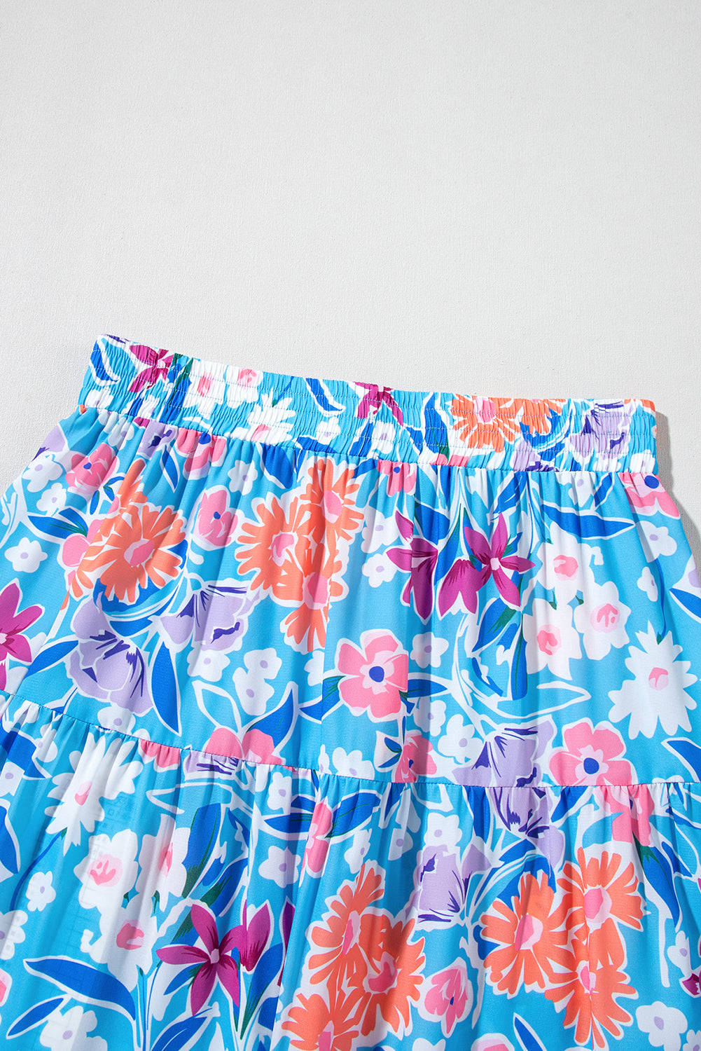 Sky Blue Floral Printed High Waist Split Wrap Long Skirt eAura