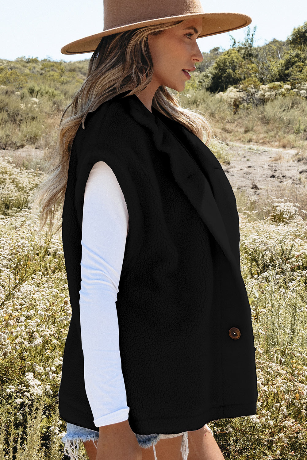 Black Sherpa Stand Collar Jacket Vest Beagle Boutique Fashion Outlet
