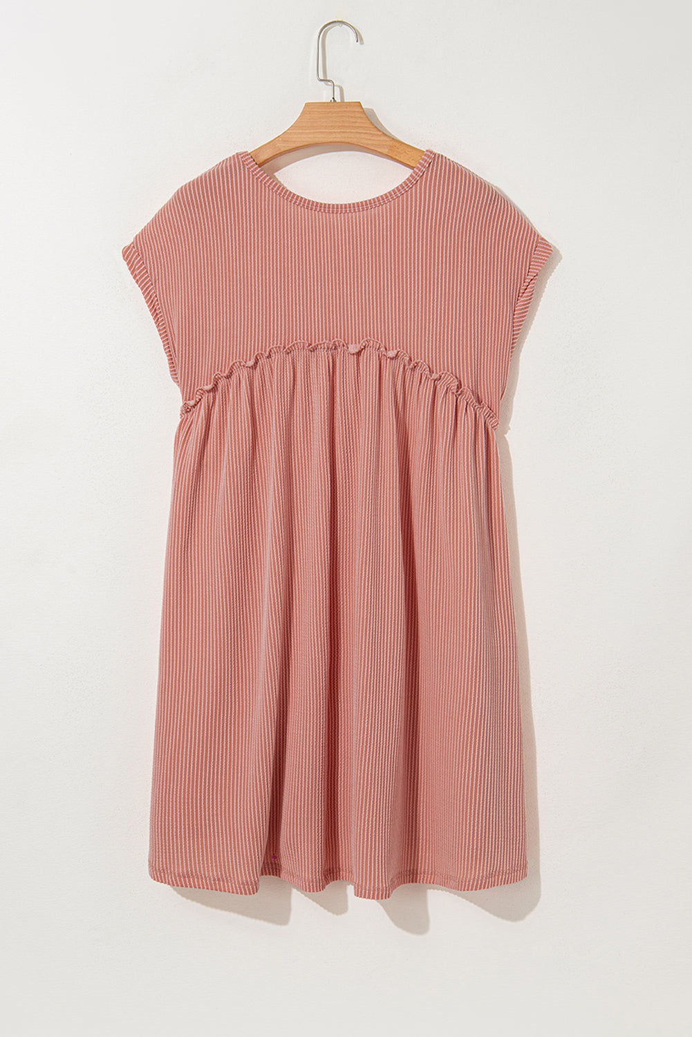 Dusty Pink Cord Textured Swing Mini Dress with Pockets eAura