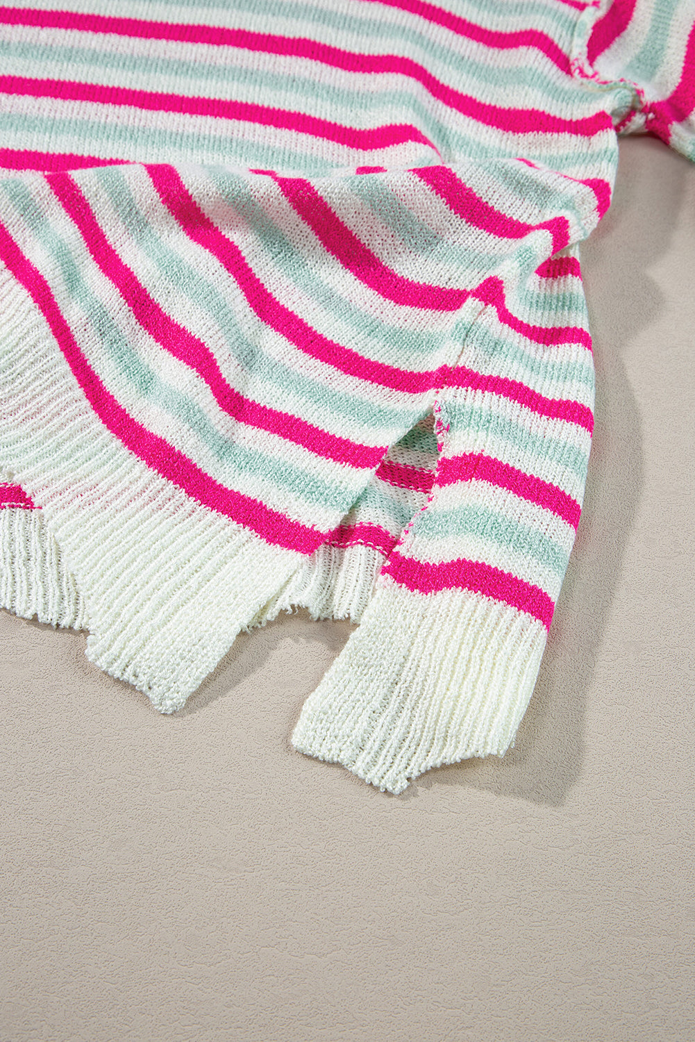 Rose Stripe Oversized Drop Shoulder Sweater with Pocket eAura