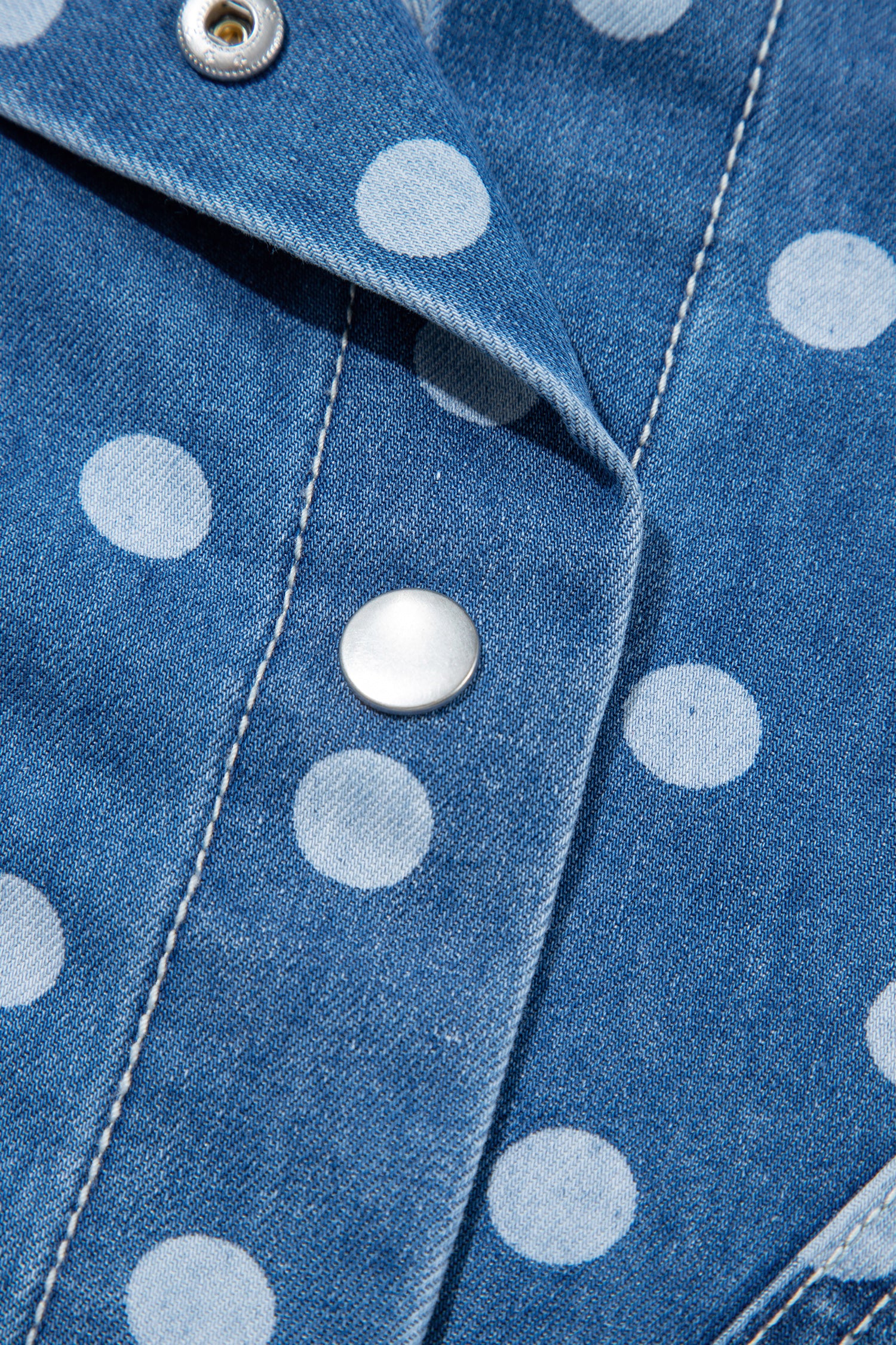 Polka Dot Long Sleeve Collar Shift Tunic Denim Jacket – Blue