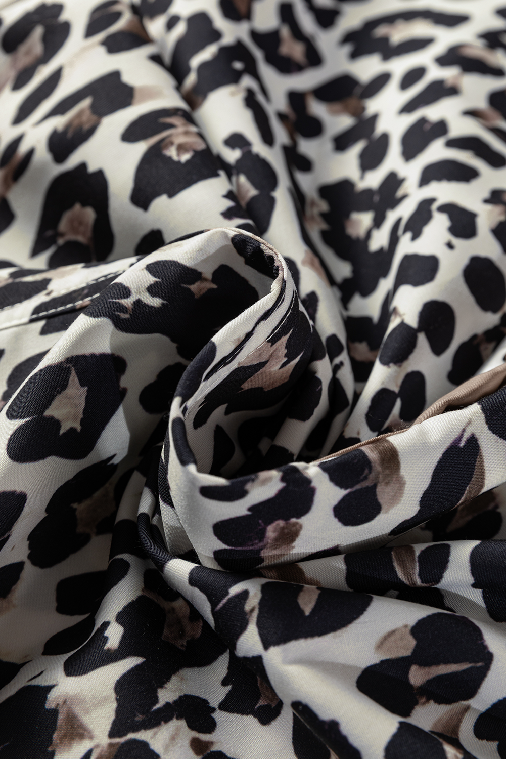 Leopard Print Contrast Patchwork Cuffs Button Collared Top - eAura