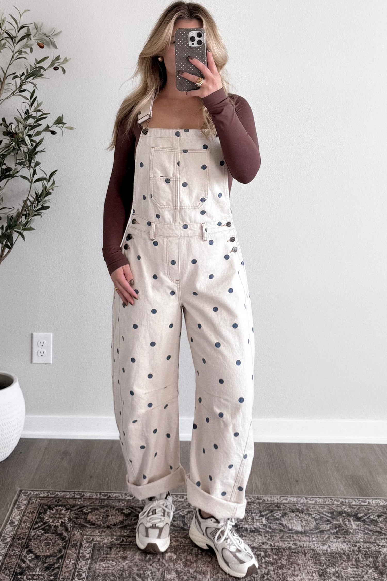 Polka Dot Print Bib Pocket Denim Barrel Dungarees Overalls