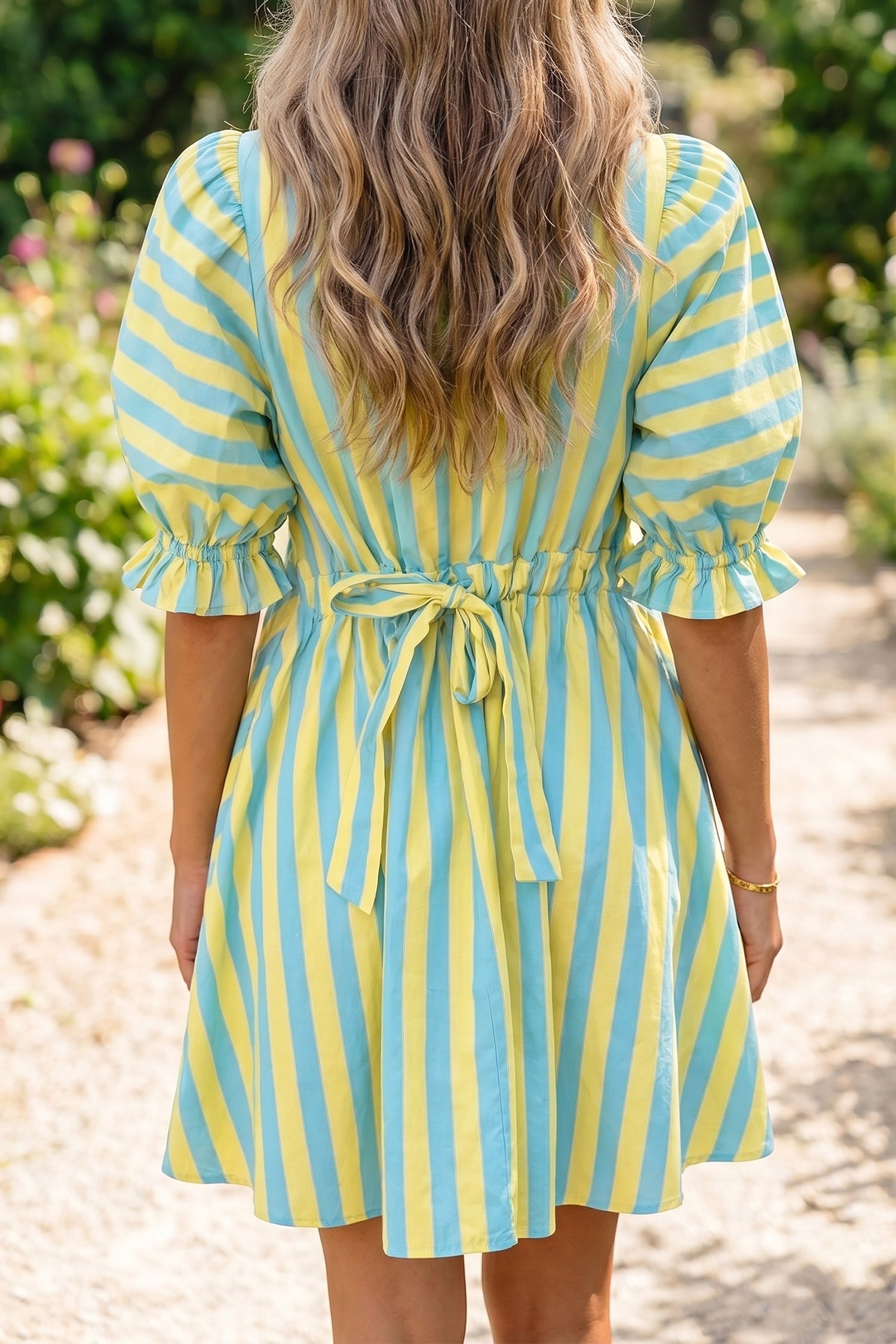 Stripe Puff Sleeve Mini Dress – Half Button