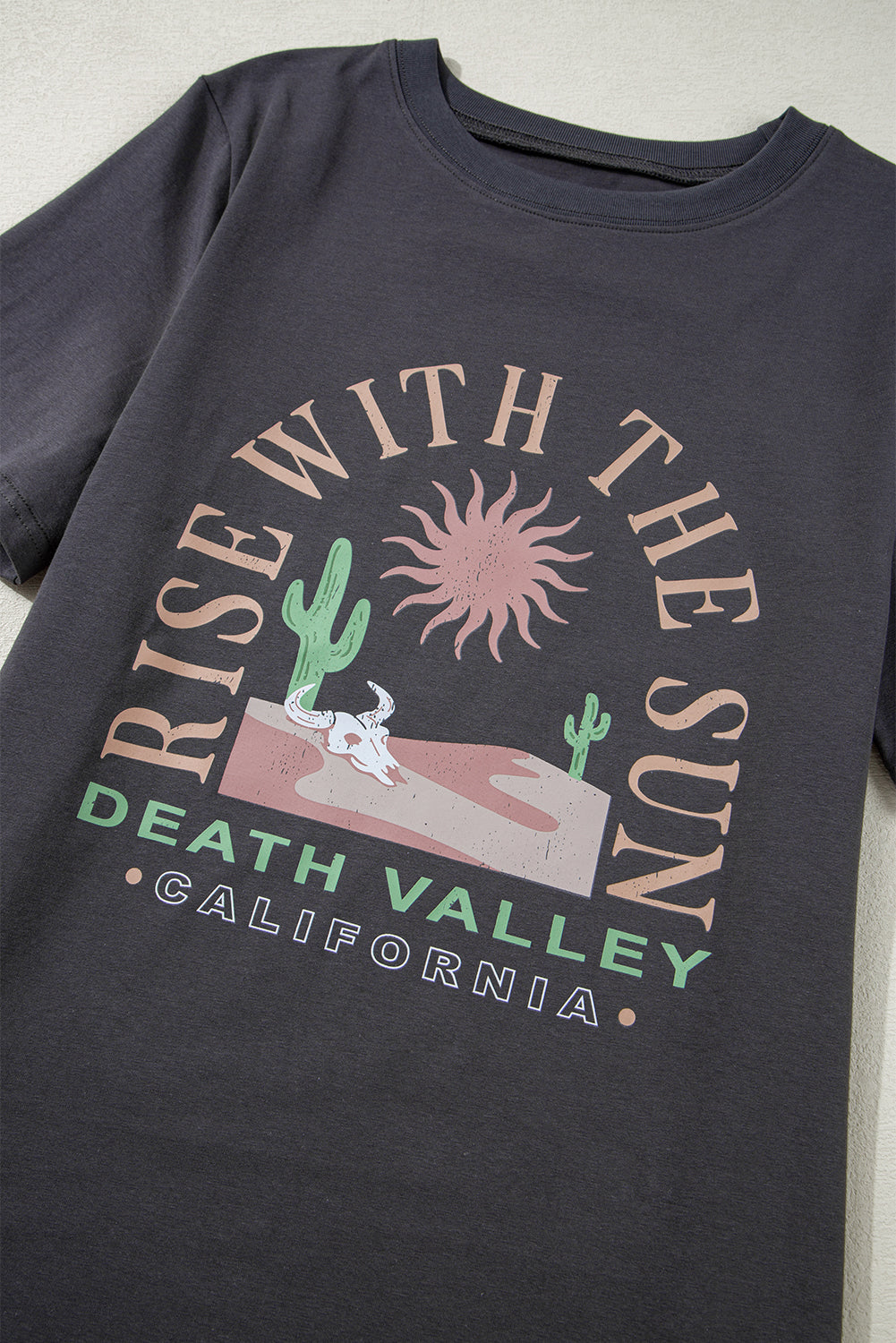 Dark Grey RISE WITH THE SUN Western Fashion Graphic Tee eAura