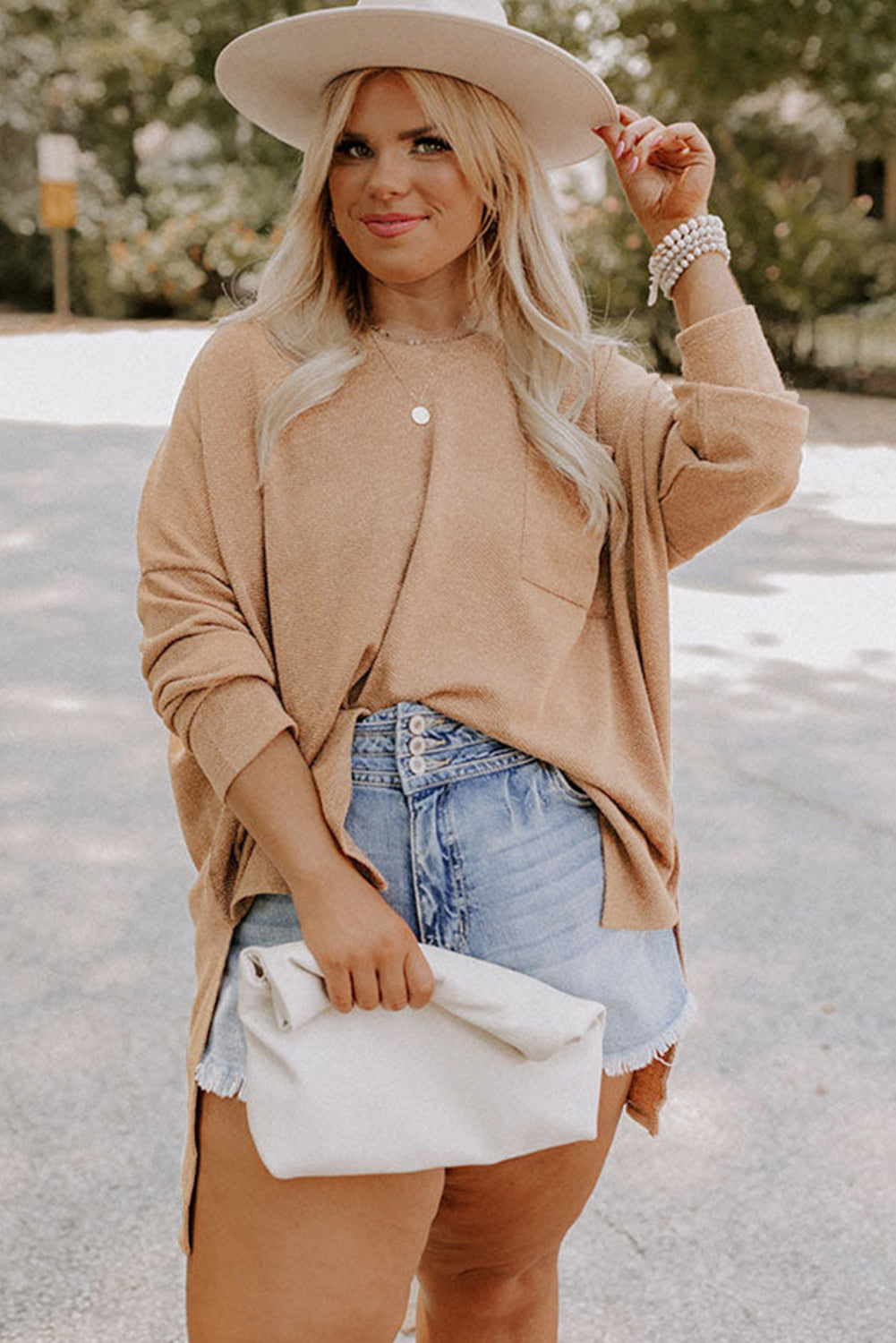 Plus Size Drop Shoulder Knit Tunic Top