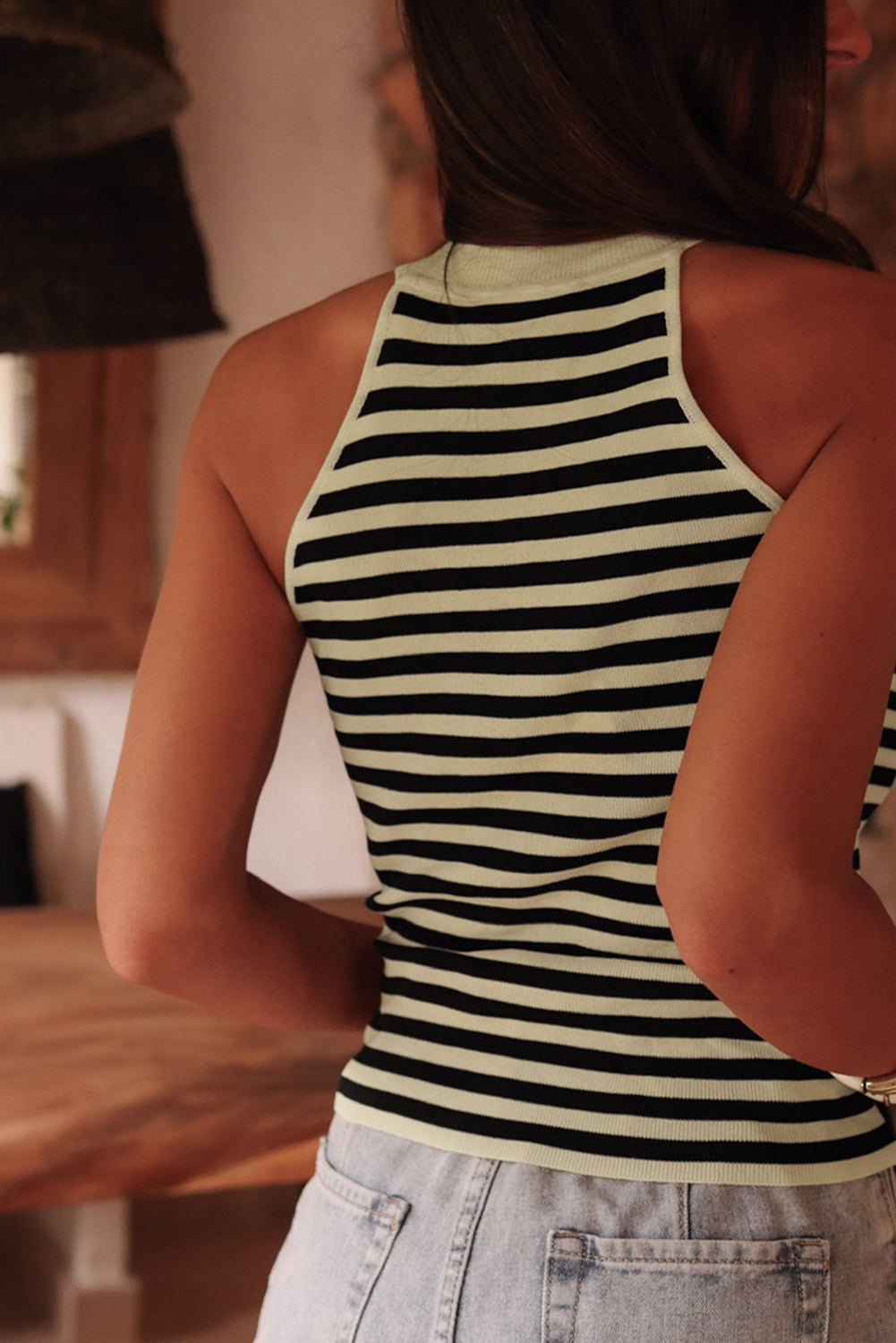 Black Stripe Crew Neck Slim Fit Sweater Vest eAura