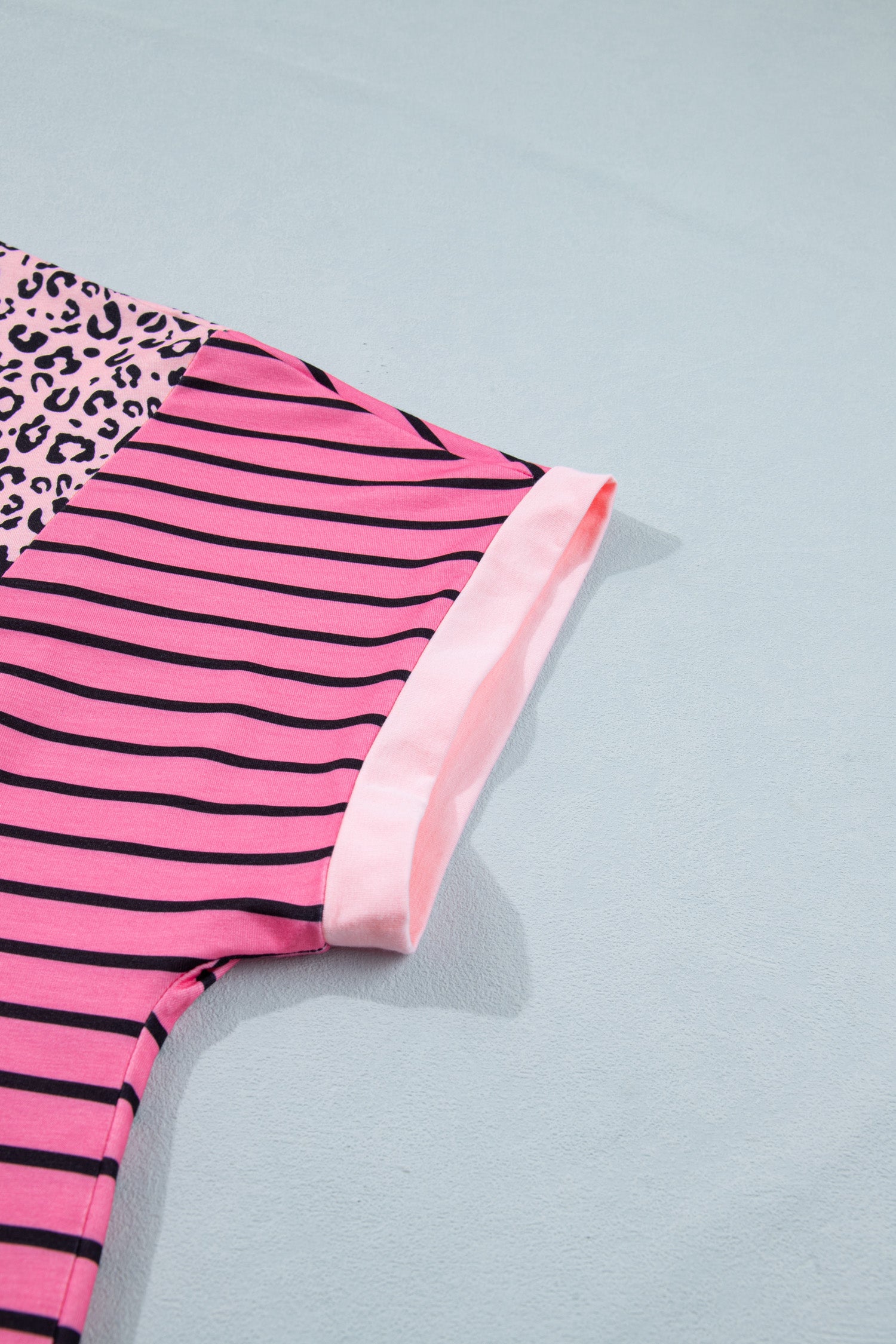 Plus Size Leopard Striped Contrast Patchwork Tee – Pink