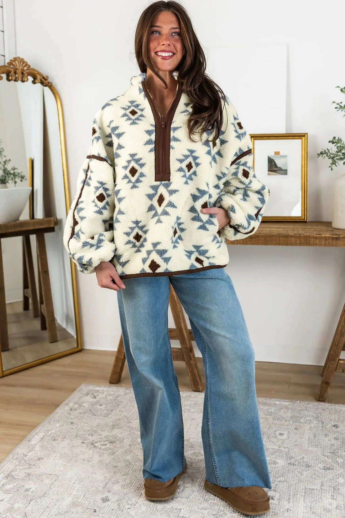 Sherpa Western-Style Long Sleeve Sweatshirt