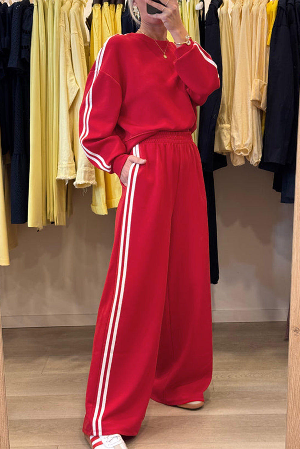 Varsity Striped Detail Crewneck Pullover Elastic Sweatpants 2pcs Co-ord eAura
