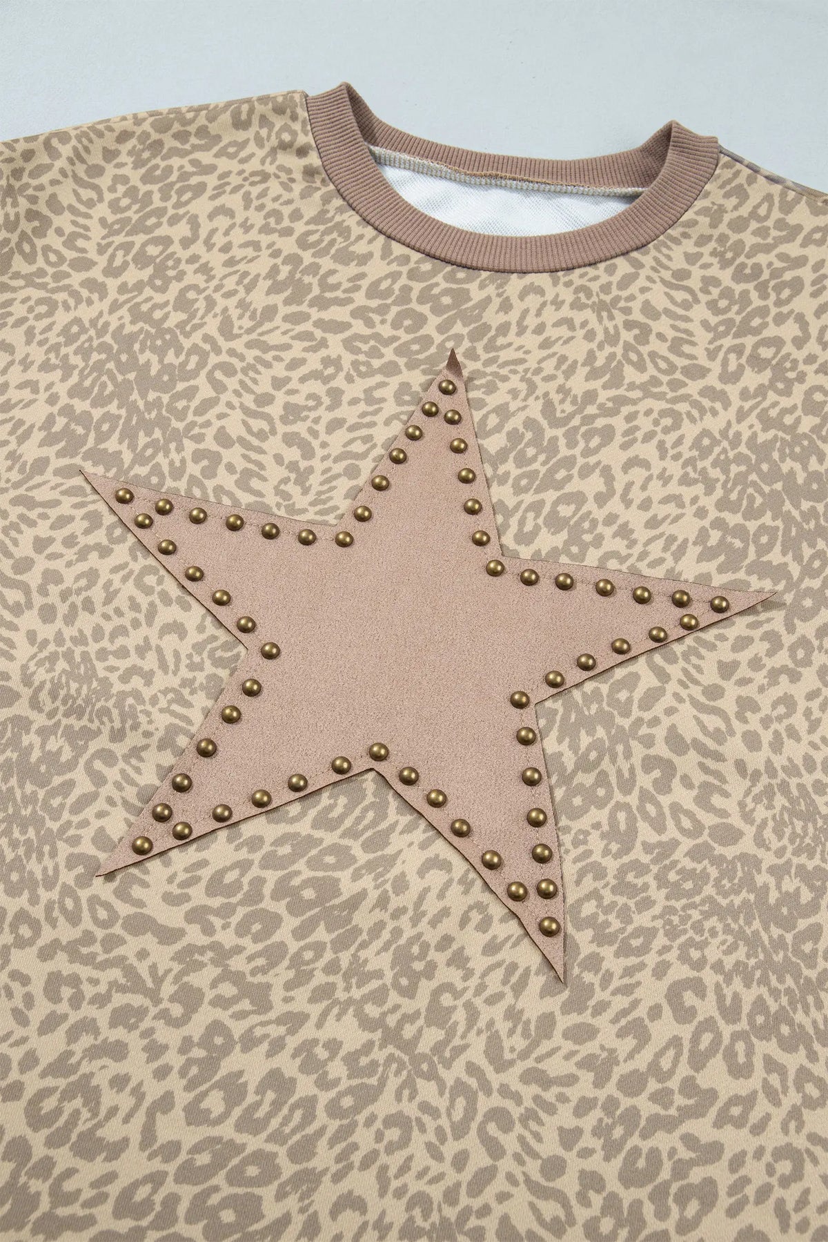 Leopard Star Print Long Sleeve Loose Casual Two Piece Pants Set – Khaki