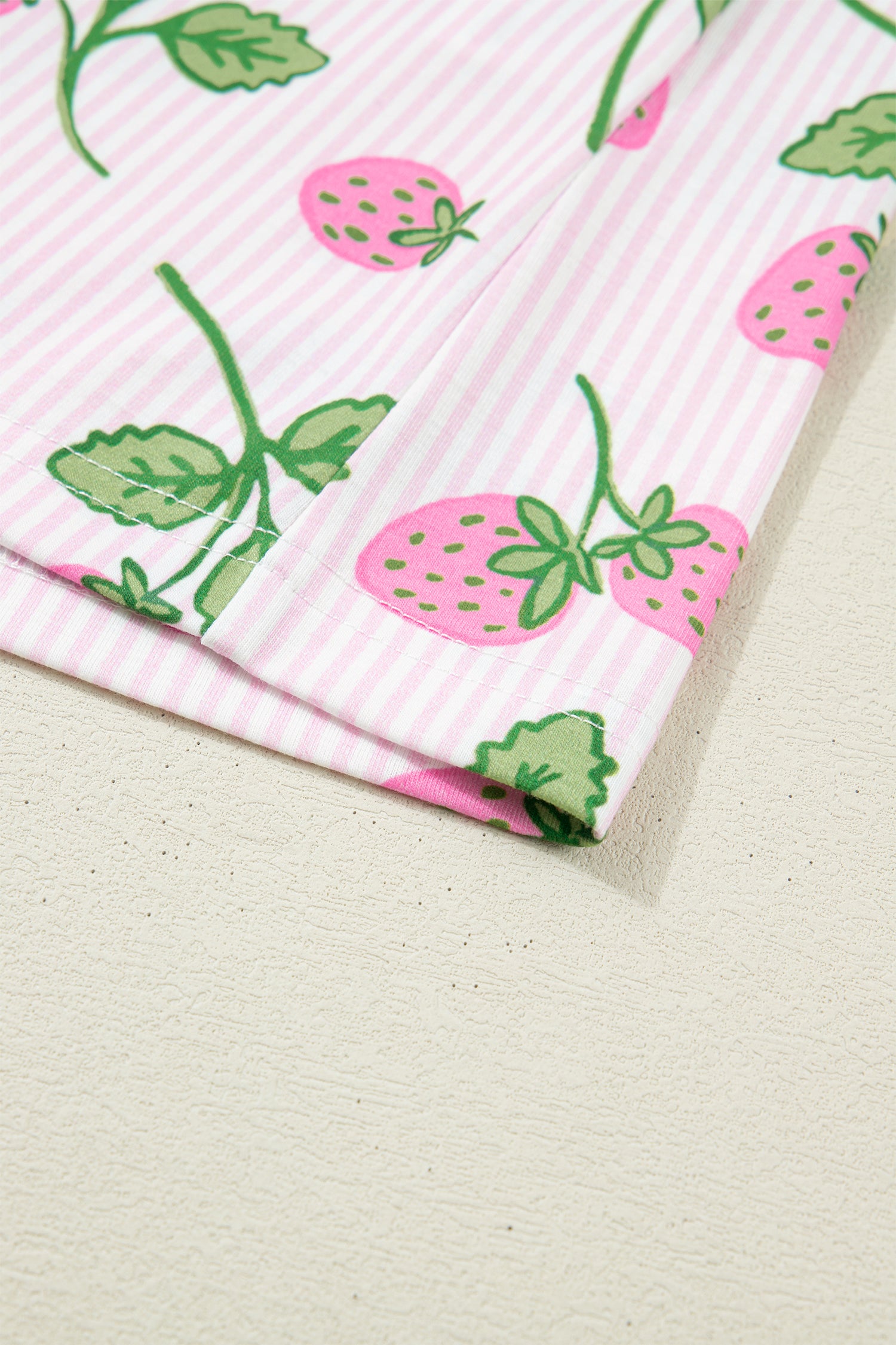 Striped Strawberry Print Pyjama Set – Pink