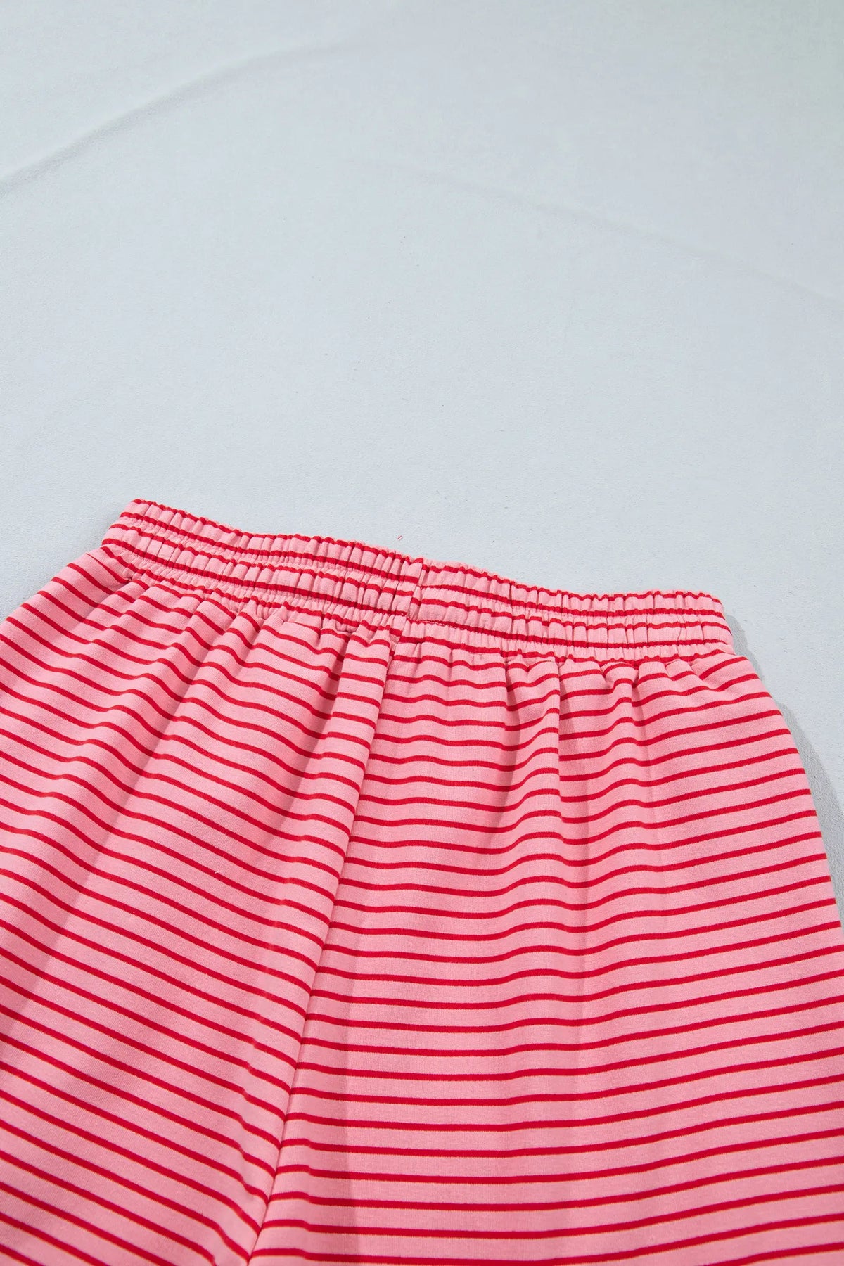 Ribbed Patchwork Mock Neck Baggy Pullover Matching Shorts Set – Blue Stripe