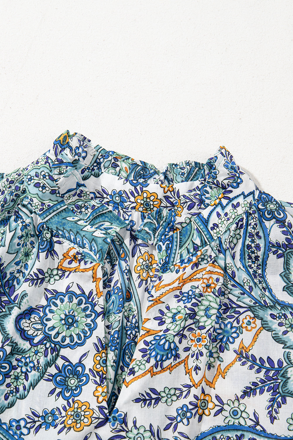 Blue Bohemian Paisley Floral V Neck Short Sleeve Mini Dress eAura