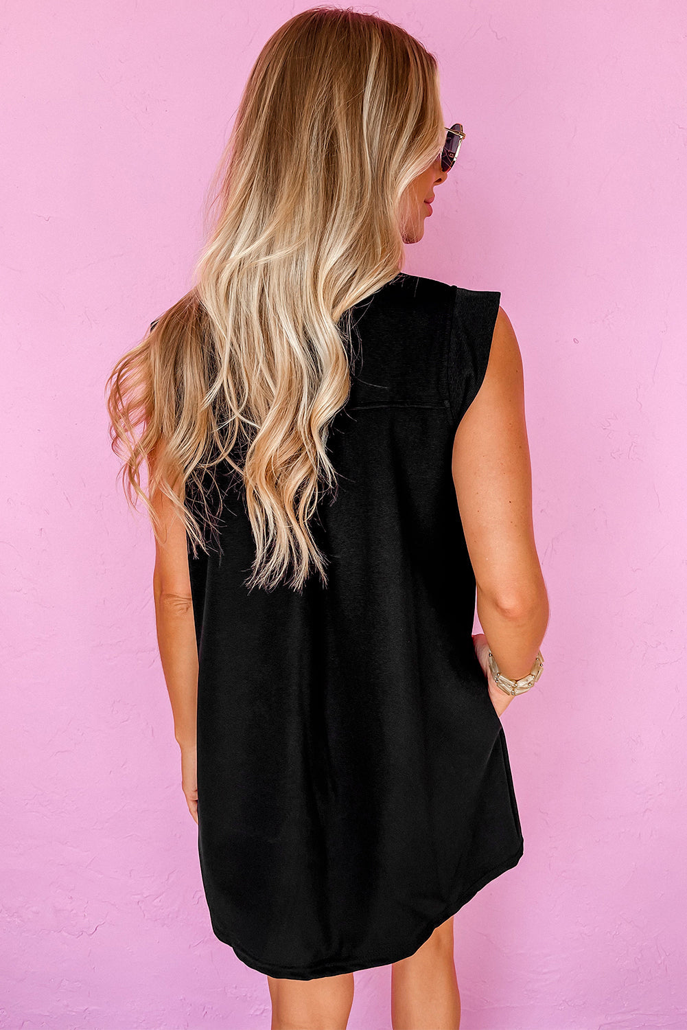 Black Sequin Patched V Neck Collared Mini Dress eAura