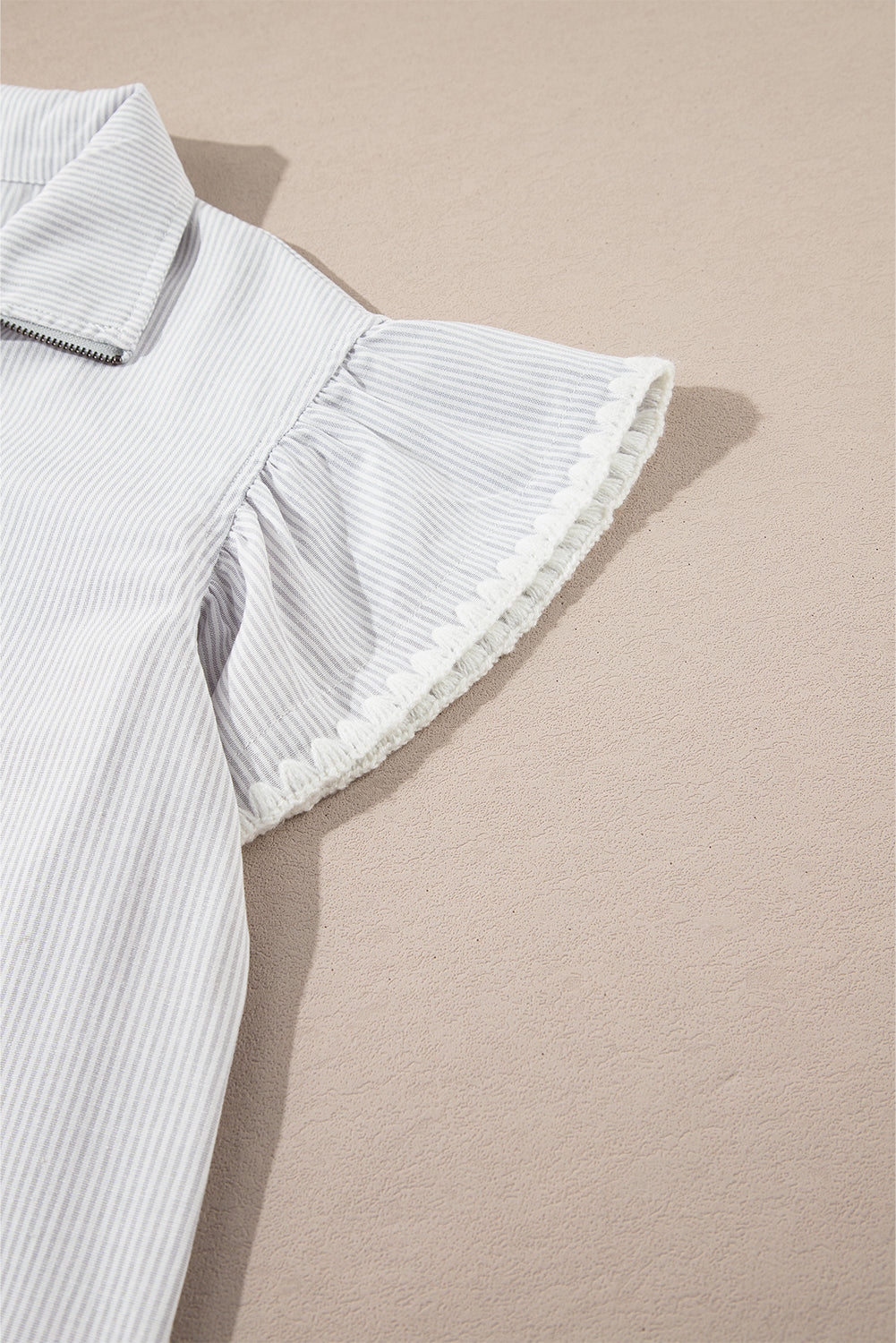 Stripe Zip up Collar Ruffled Sleeve Tee and Wide Leg Trousers Co-ord eAura