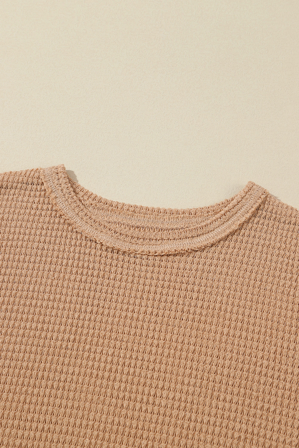 Khaki Waffle Knit High Slits Oversized Top - eAura