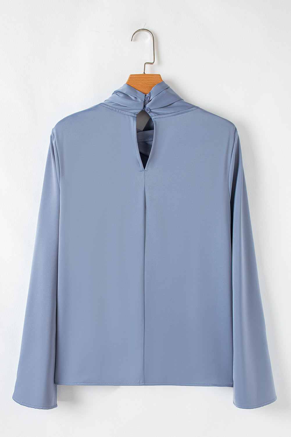 Ivy Asymmetric Pleated Turtleneck Bell Sleeve Blouse eAura