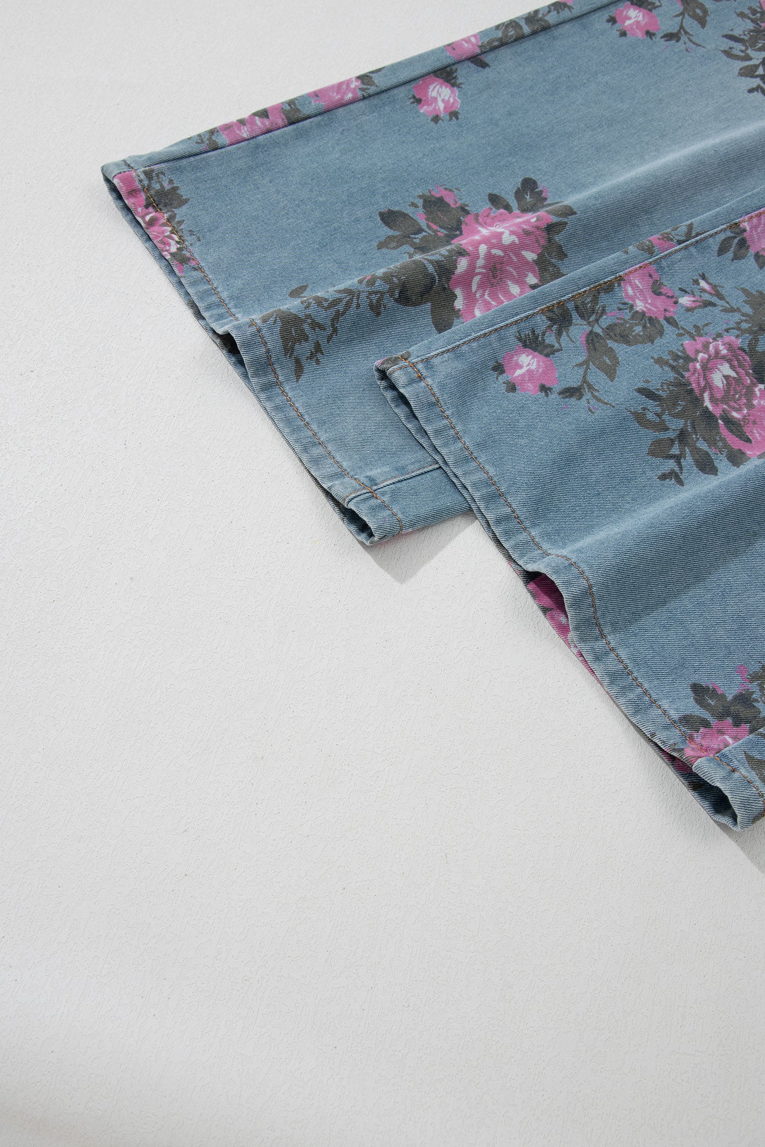 Floral Print Bootcut Jeans – Sky Blue Denim