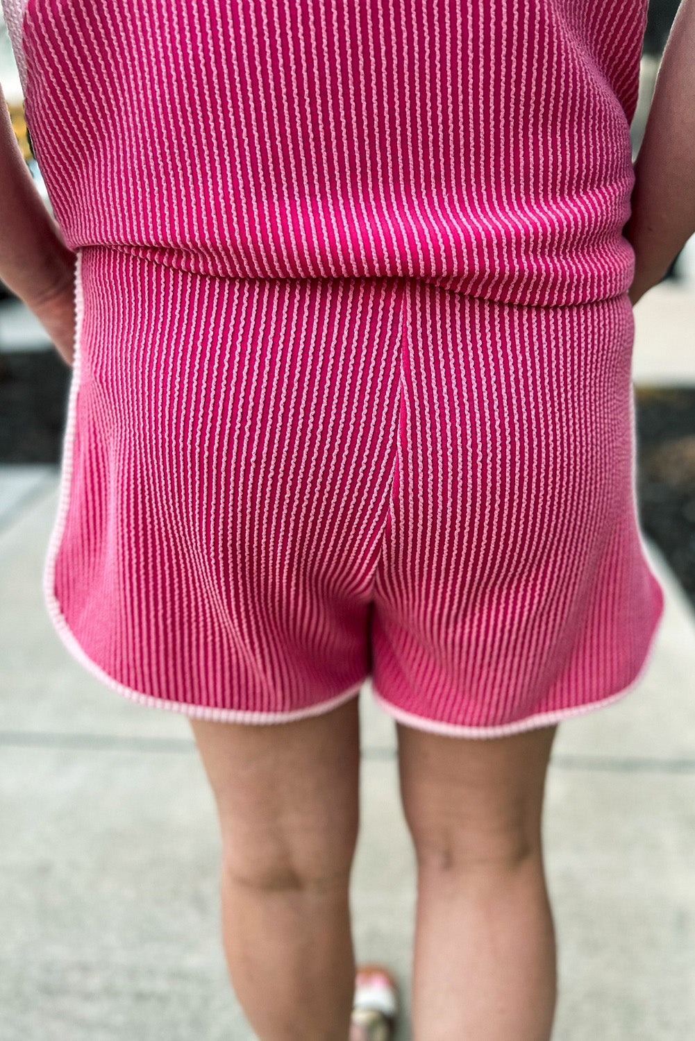 Rose Red Rib Texture Short and Top Co-ord Set eAura