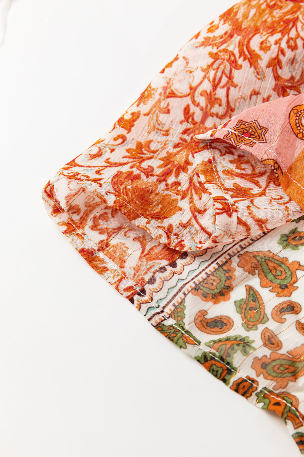 Orange Boho Paisley Mixed Print 3/4 Sleeve Chiffon Loose Dress eAura
