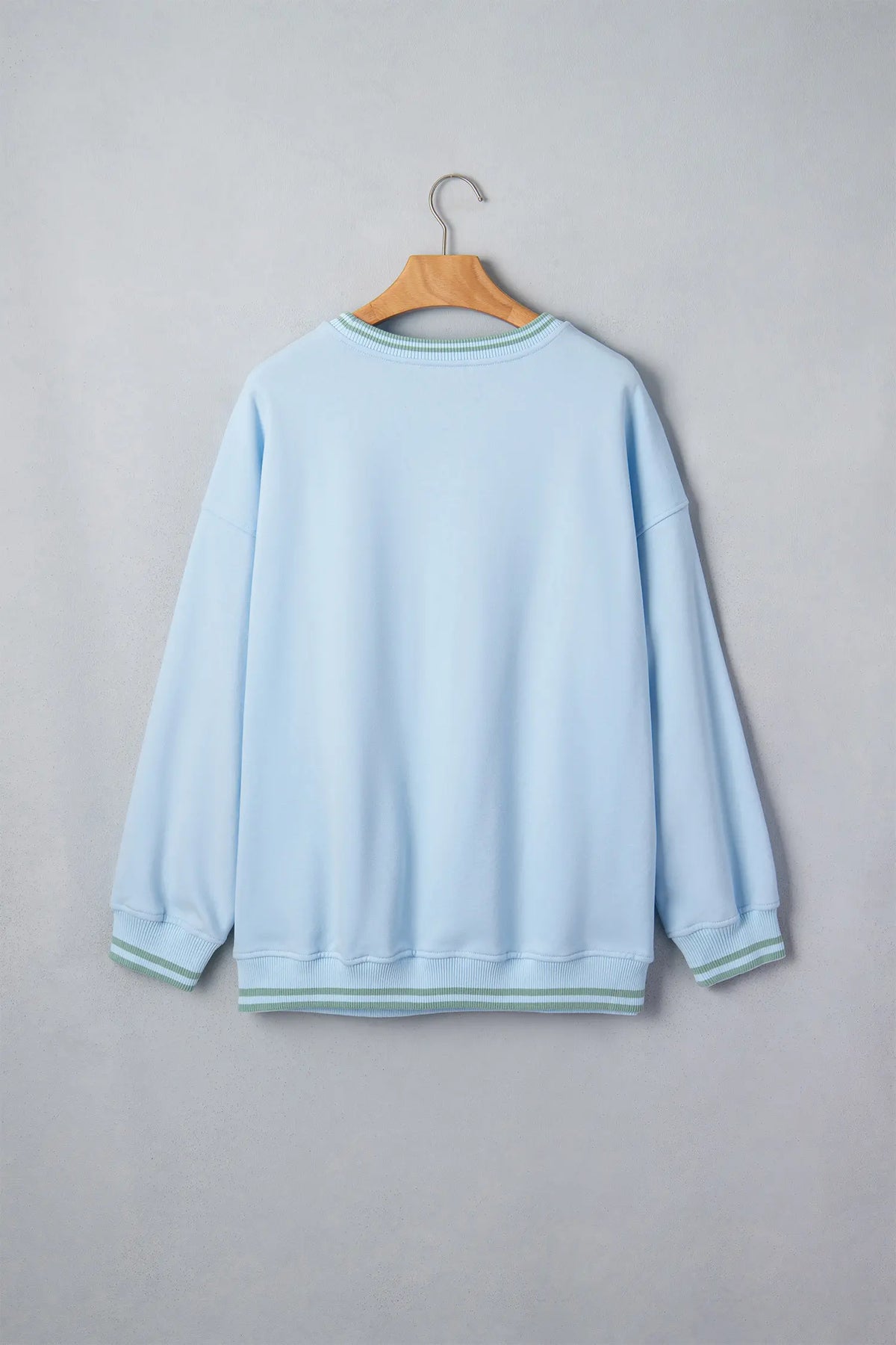 Embroidered Cowboy Letter Print Long Sleeve Round Neck Sweatshirt – Beau Blue