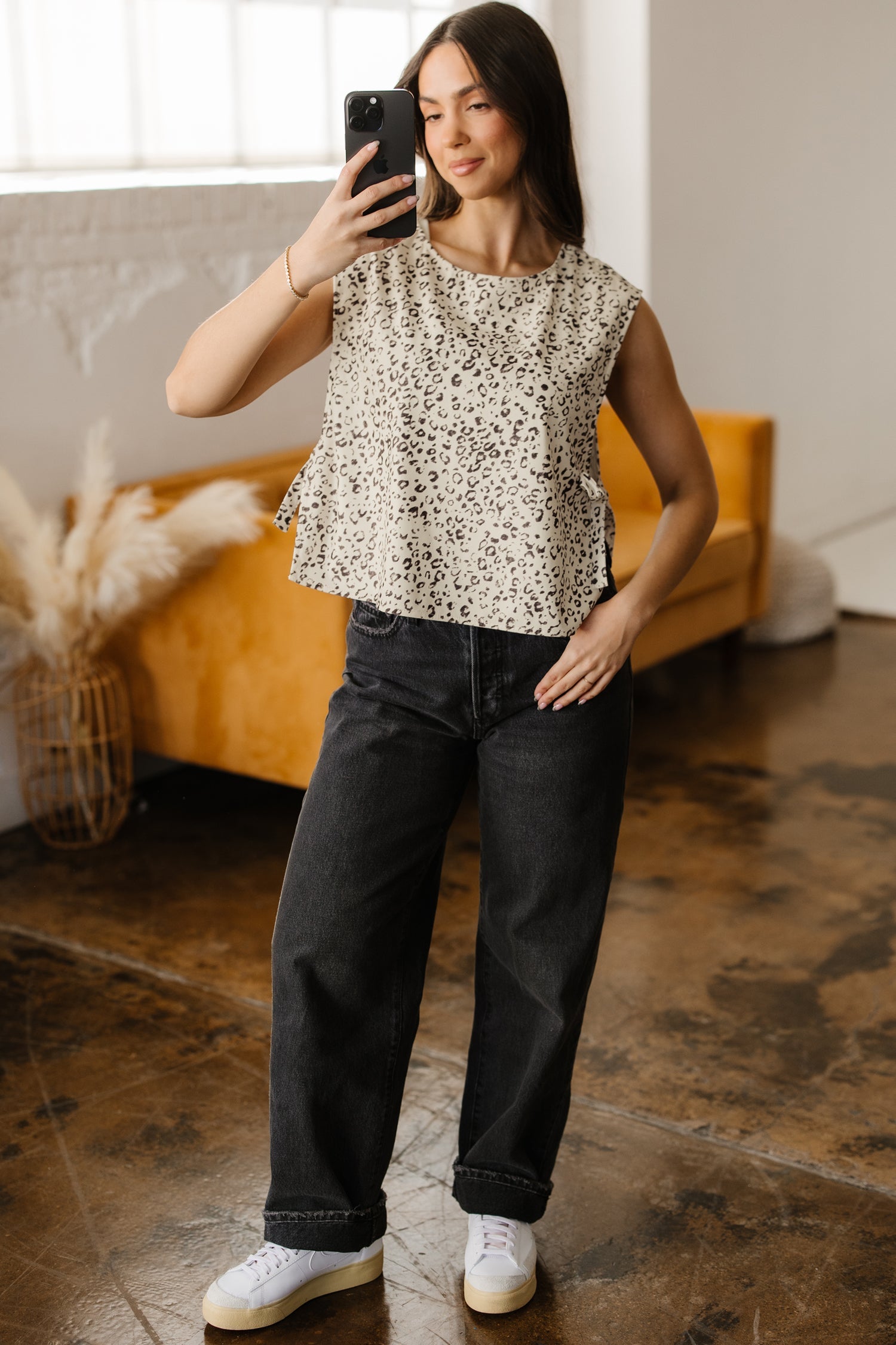 Knot Side Leopard Print Vest - Tops/Vest Tops