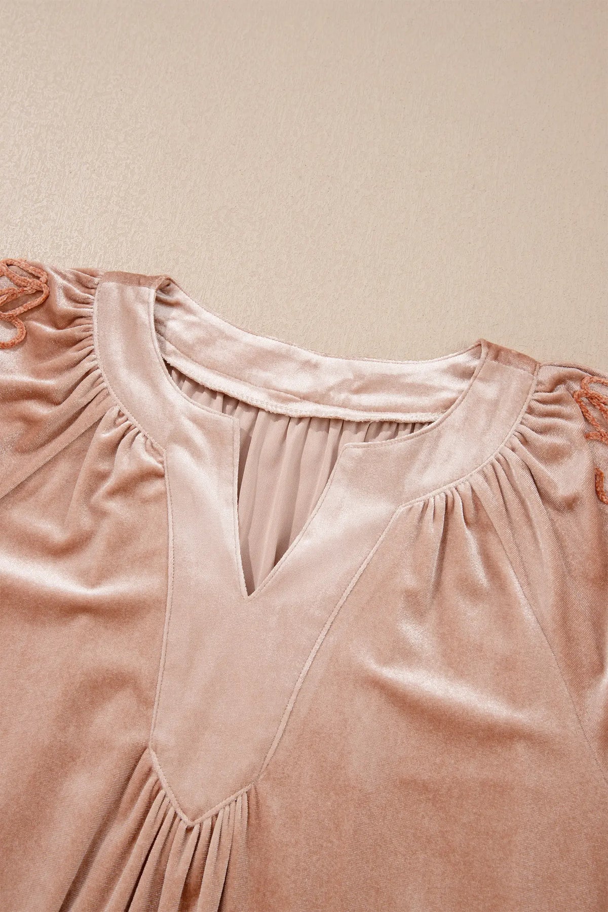 Embroidered Sleeve Velvet Mini Shift Dress – Light French Beige