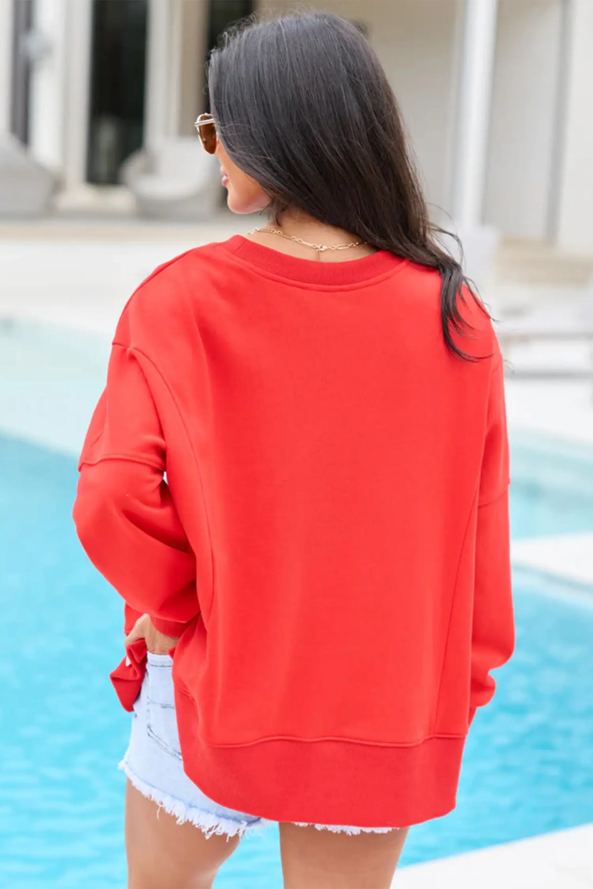 Patch Embroidery Star Colourblock Plus Size Sweatshirt – Fiery Red