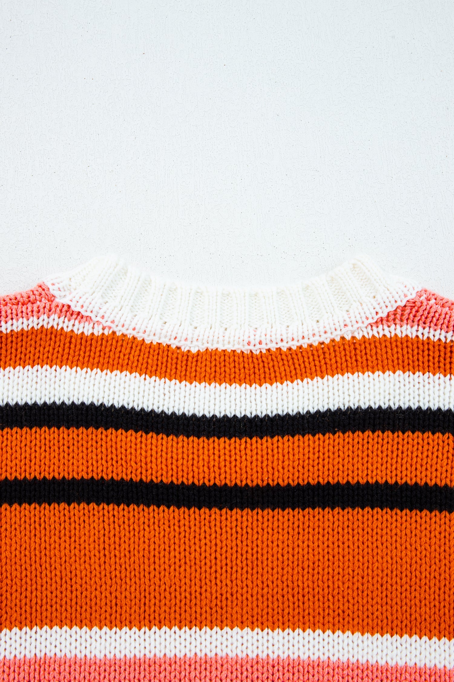 Orange Stripe Drop Shoulder Cropped Pullover Sweater - eAura