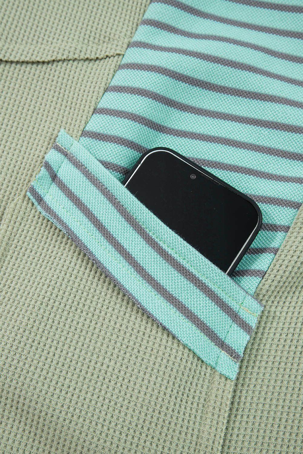 Exposed Seam Waffle Striped Patchwork Baggy Pullover - eAura
