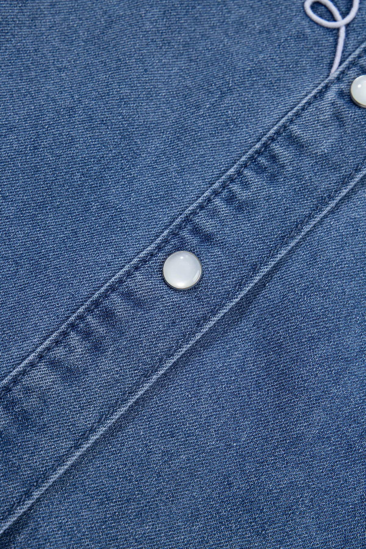 Western Embroidered Collar Long Sleeve Denim Shirt – Dusk Blue
