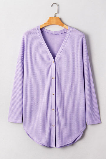 Plus Size Waffle Knit Button Front Cardigan eAura