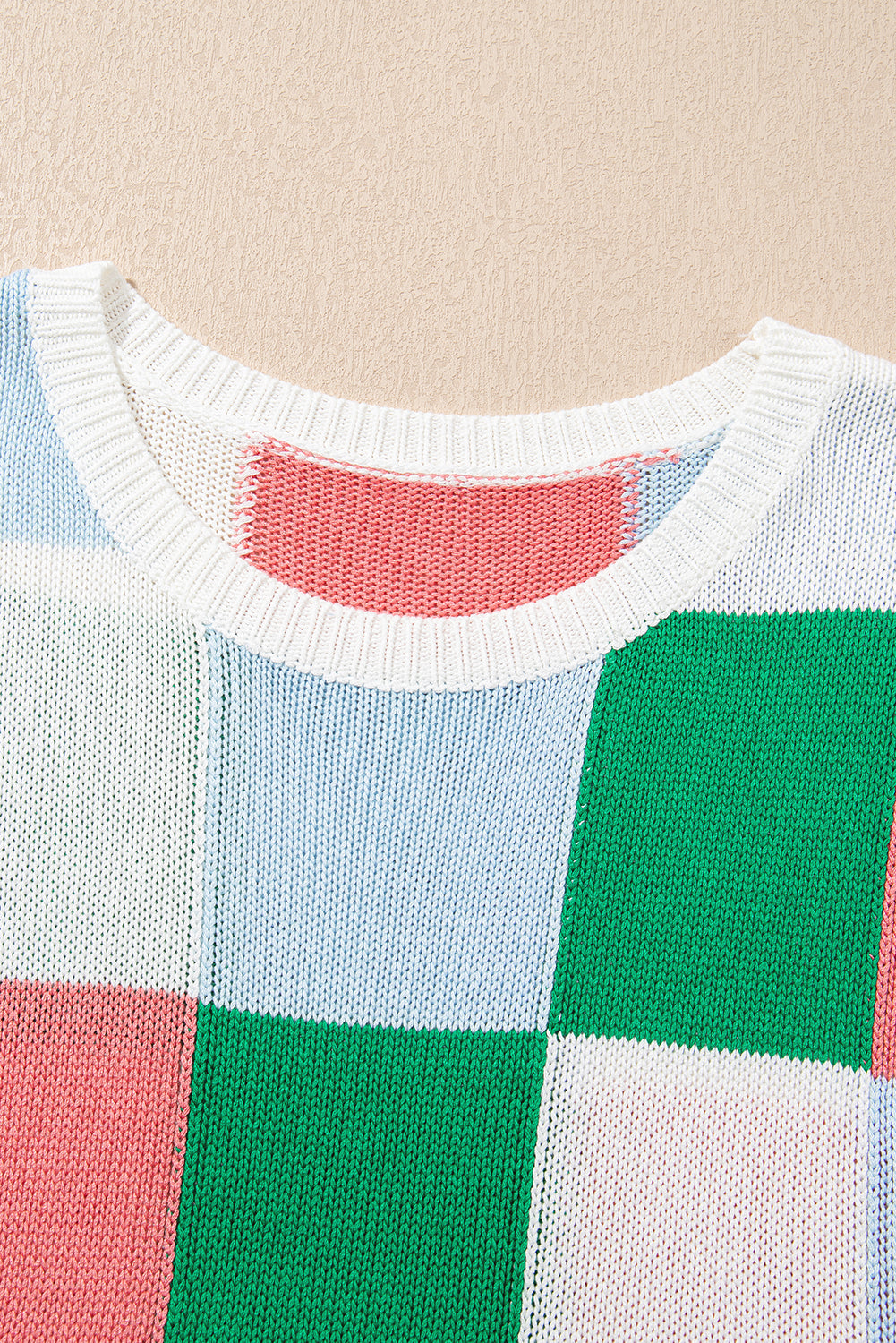 Dark Green Colour Block Cap Sleeve Sweater eAura