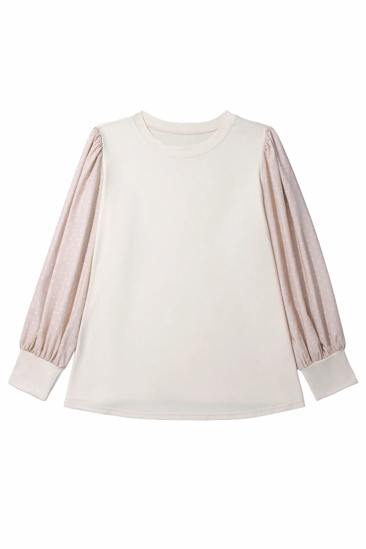 Polka Dot Long Sleeve Round Neck Plus Size Blouse – Parchment