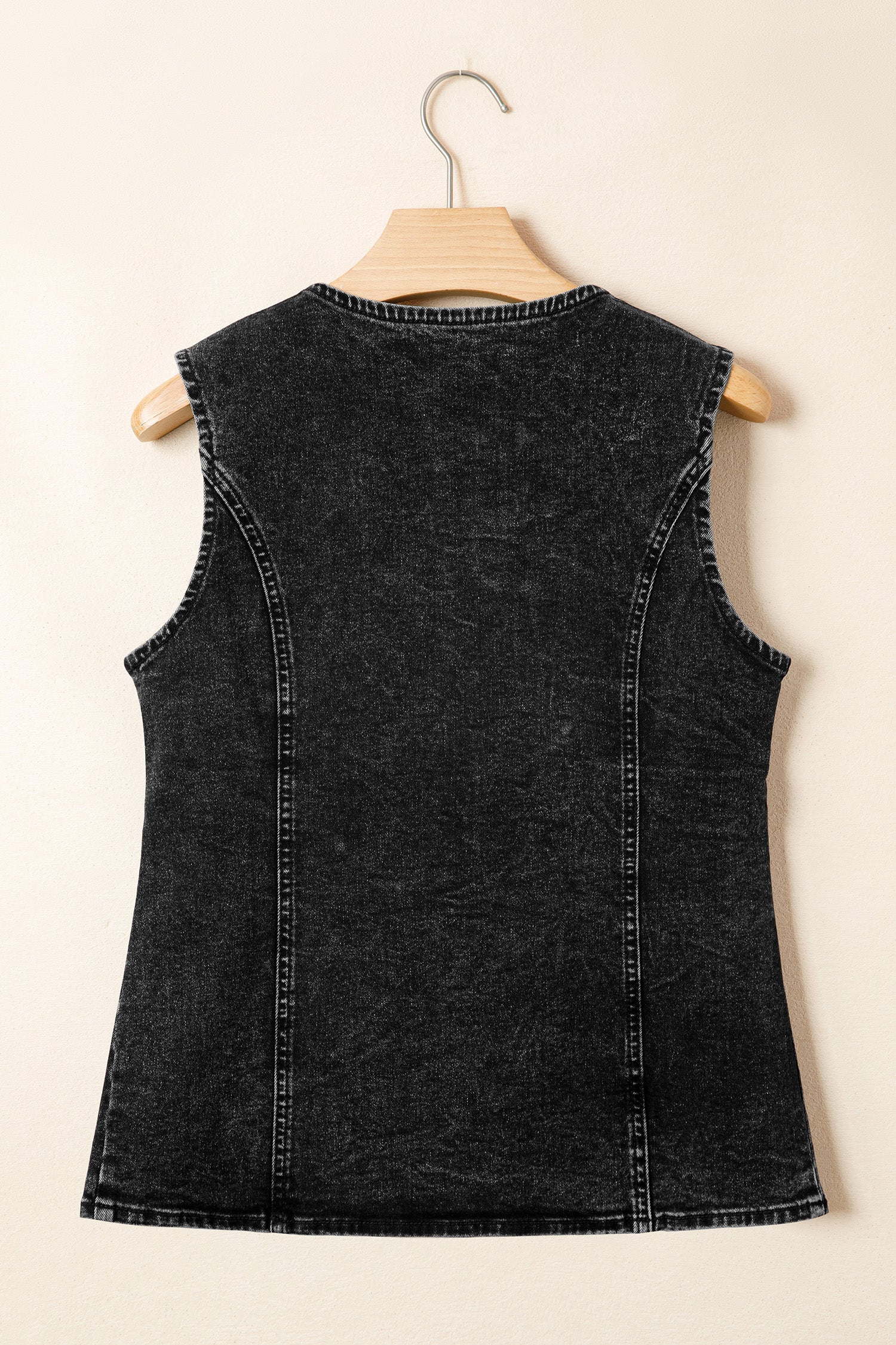 Buttoned Front Slit Denim Vest – Black