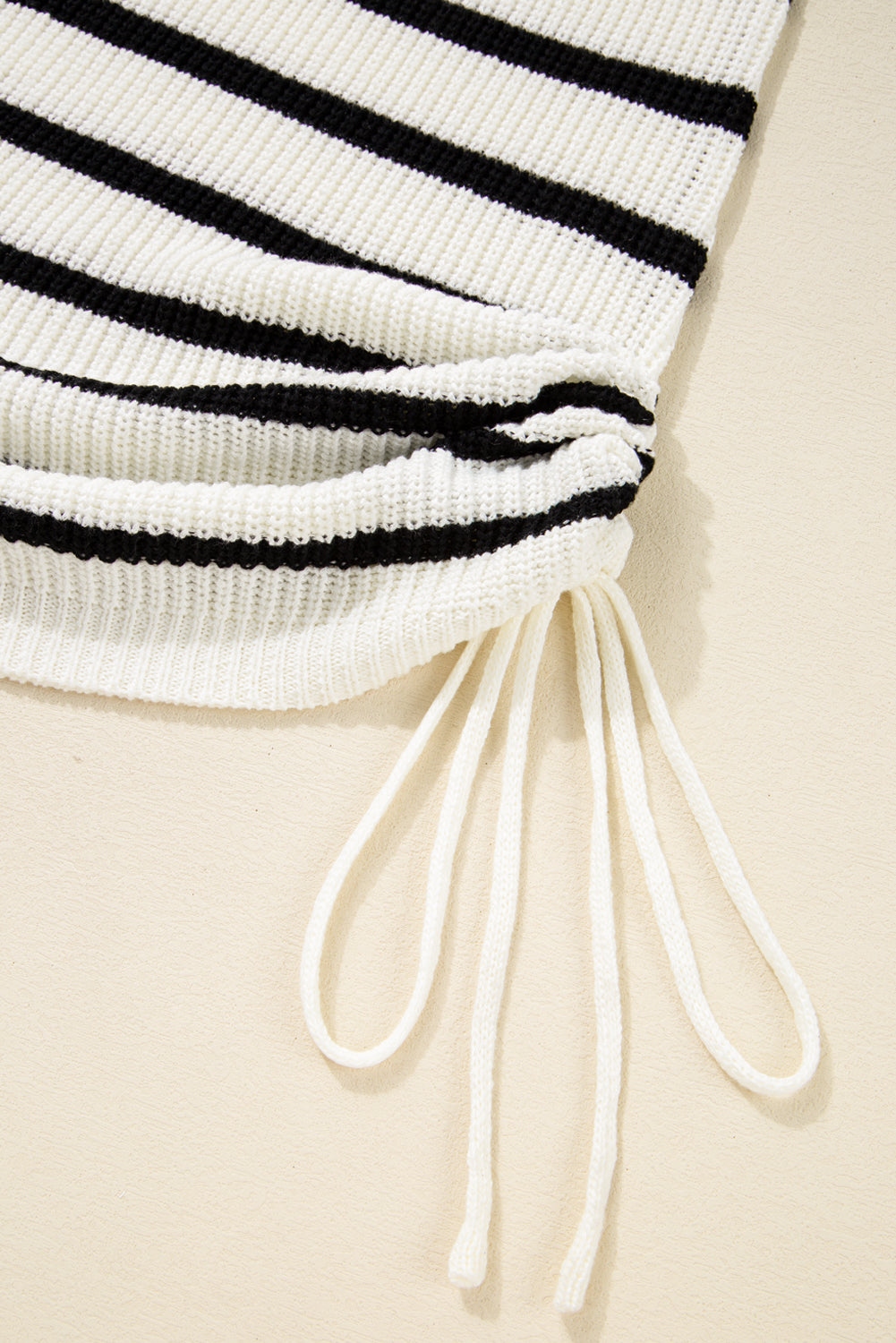 Black Stripe Knit Drawstring Detail Sleeveless Dress eAura