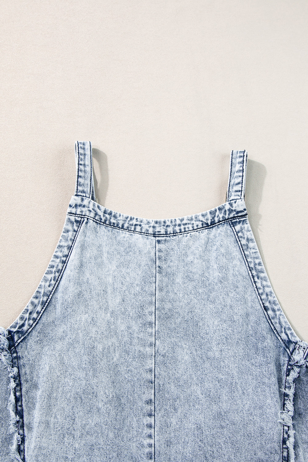 Dark Grey Light Wash Frayed Exposed Seam Wide Leg Denim Overall eAura