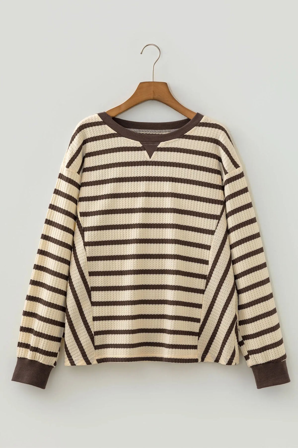 Patchwork Ribbed Cuff Casual Pullover Sweatshirt – Brown Stripe