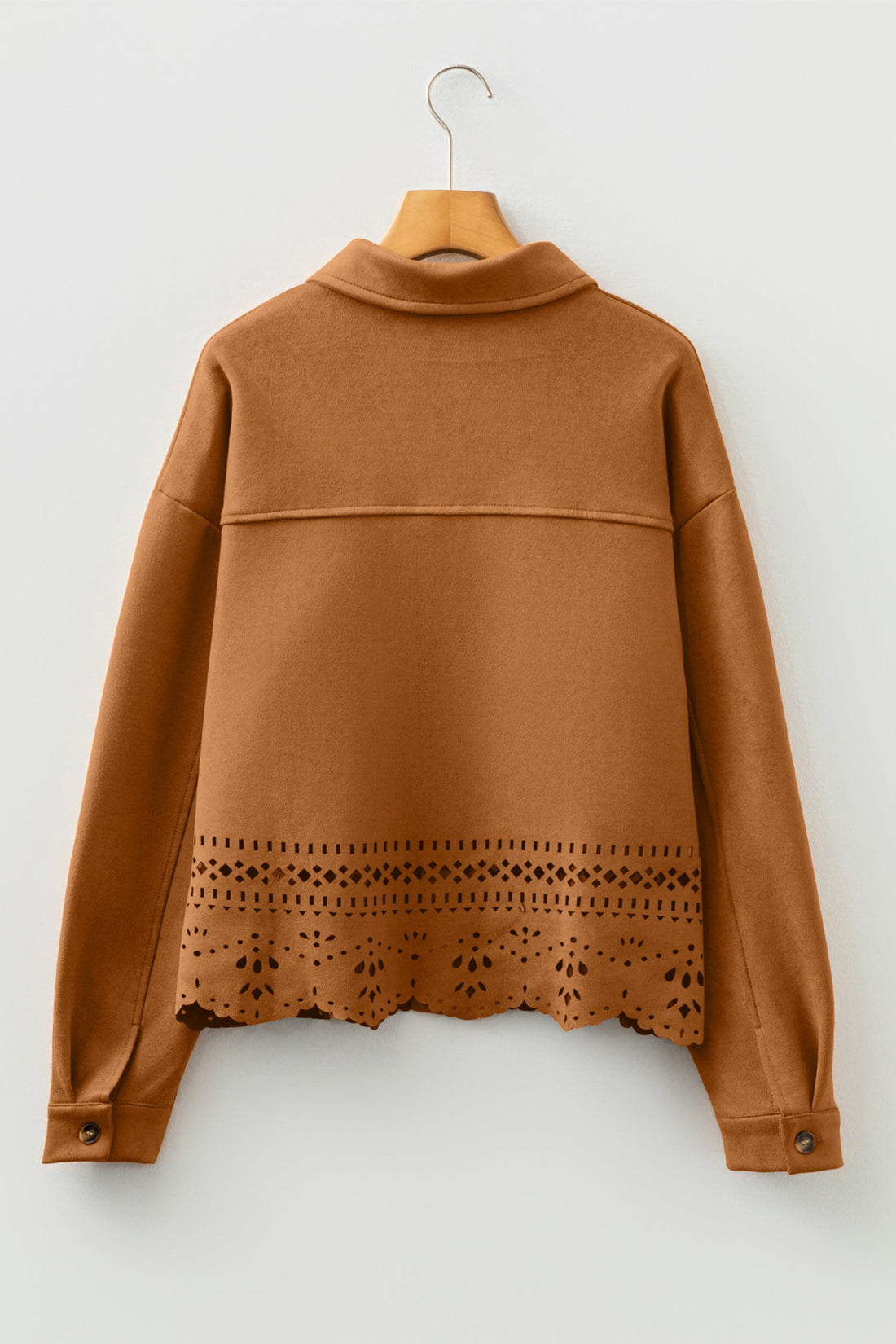 Faux Suede Hollowed Detail Retro Style Jacket - eAura