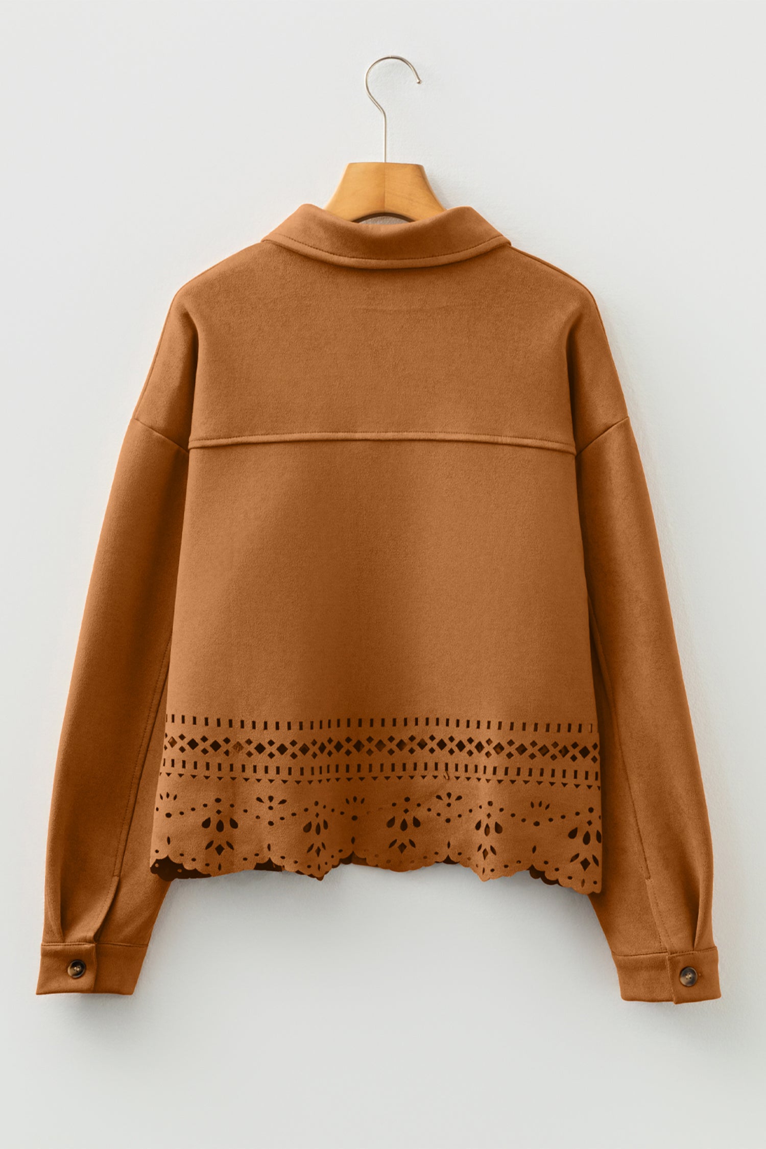 Faux Suede Hollowed Detail Retro Style Jacket - eAura