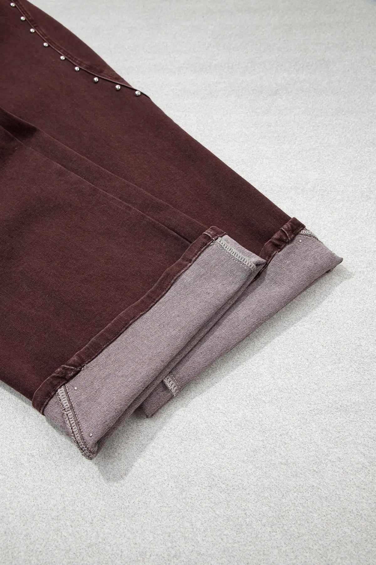 Side Seam Rivet Detail Ankle Length Casual Jeans – Coffee