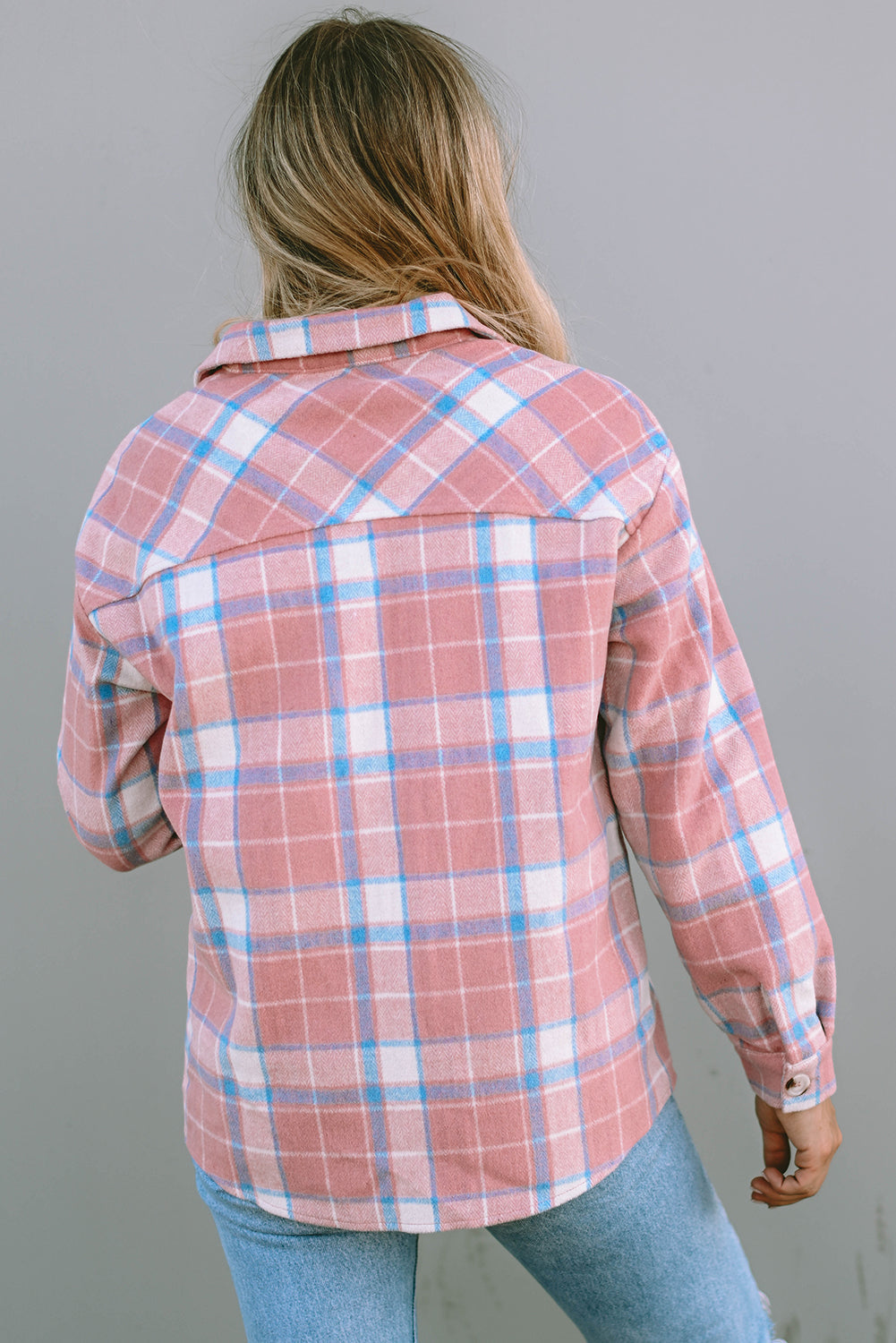 Pink Plaid Flap Pocket Flannel Shacket eAura