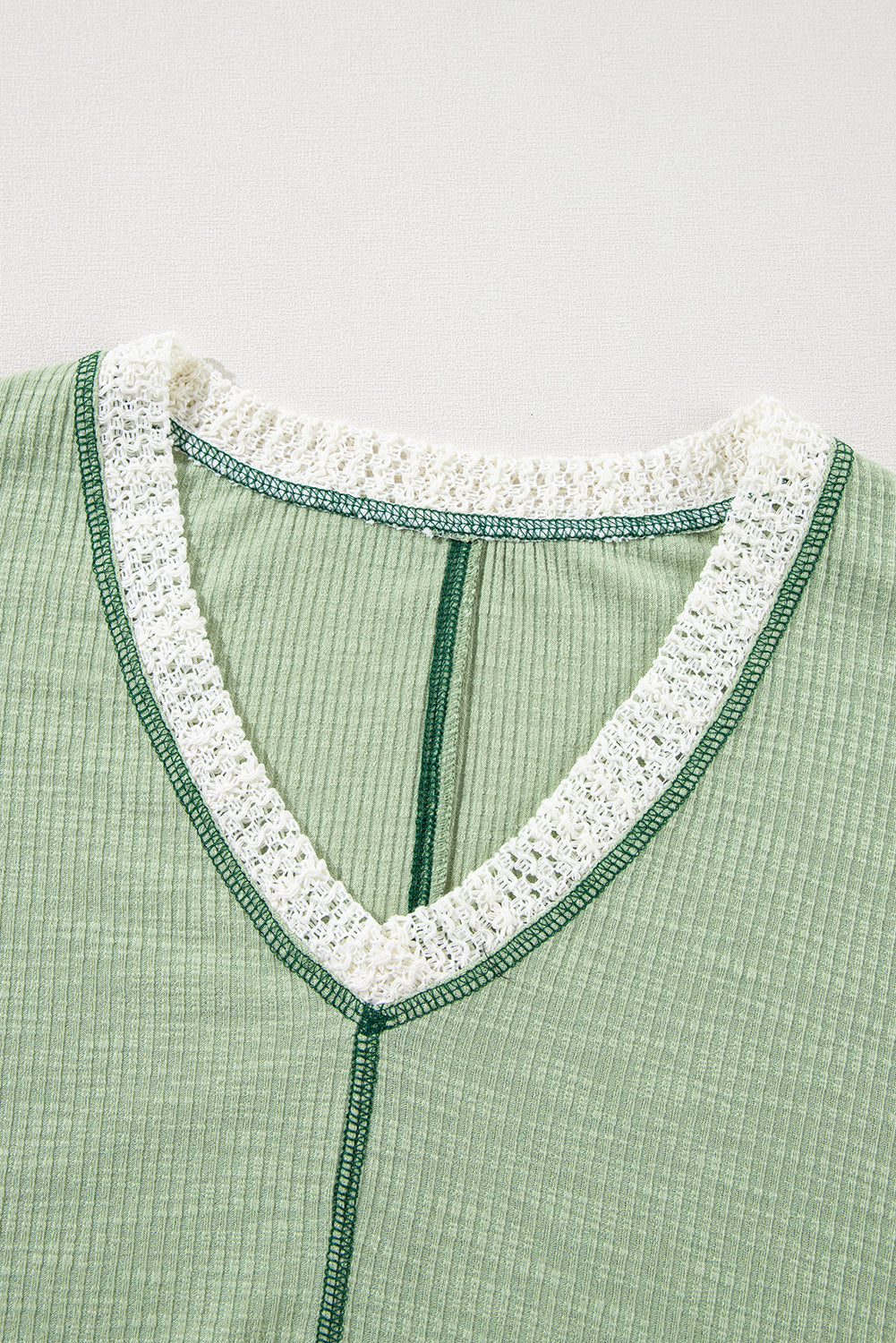 Crochet Detail Exposed Seam High Low Loose Top – Beige & Green
