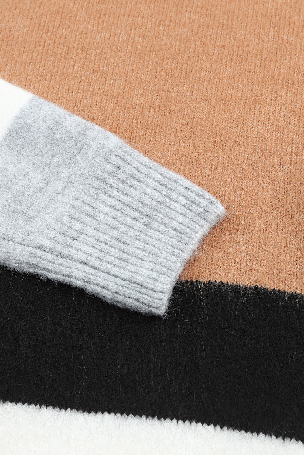 Brown Colour Block Striped Ribbed Knit Sweater eAura