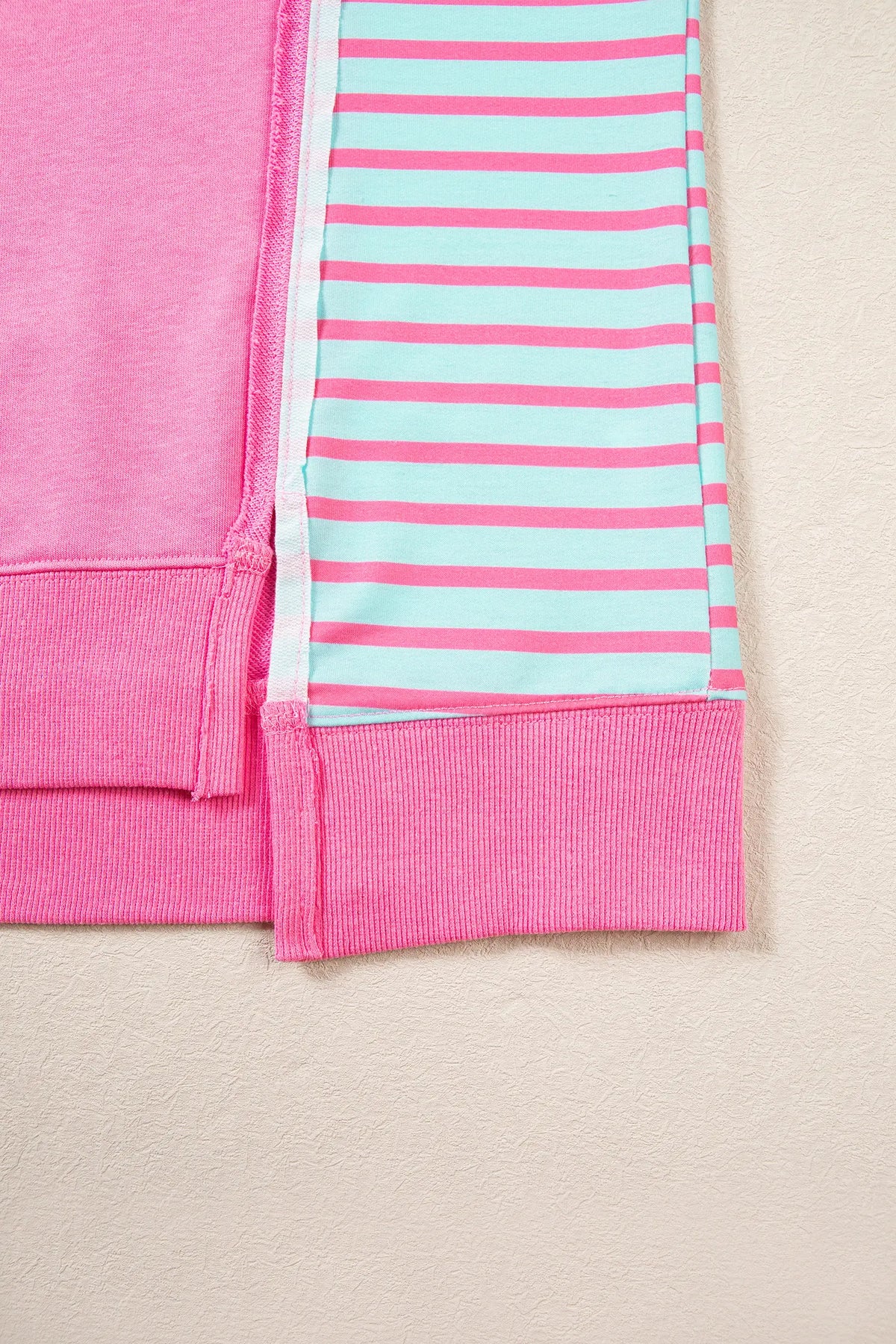 Colour Block Patchwork Relaxed Split Long Sleeve Top – Rose Stripe