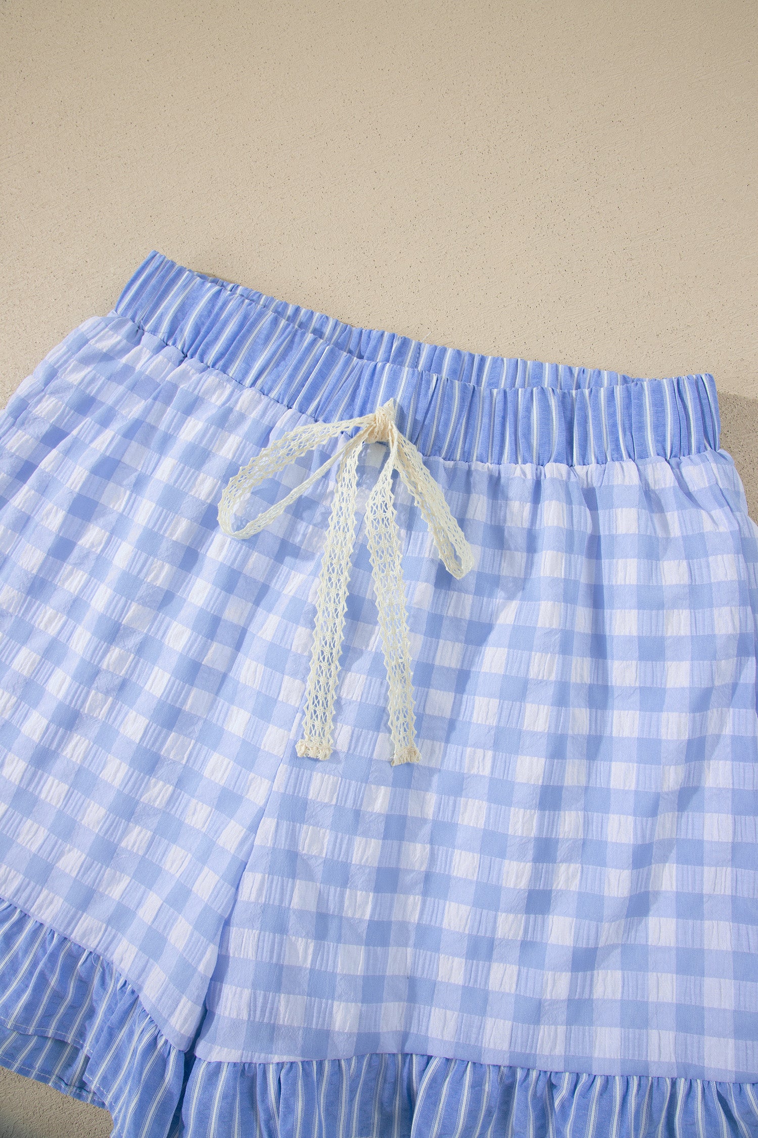 Gingham Ruffle Shorts with Lace Tie Waist