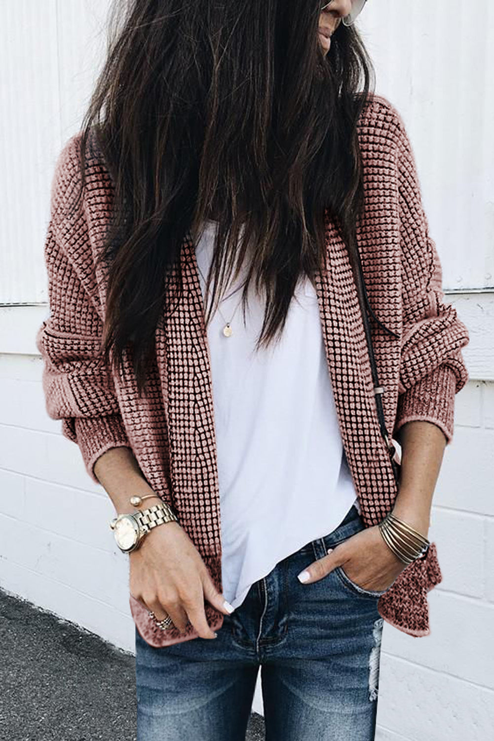 Black Plaid Contrast Trim Open Front Cardigan eAura