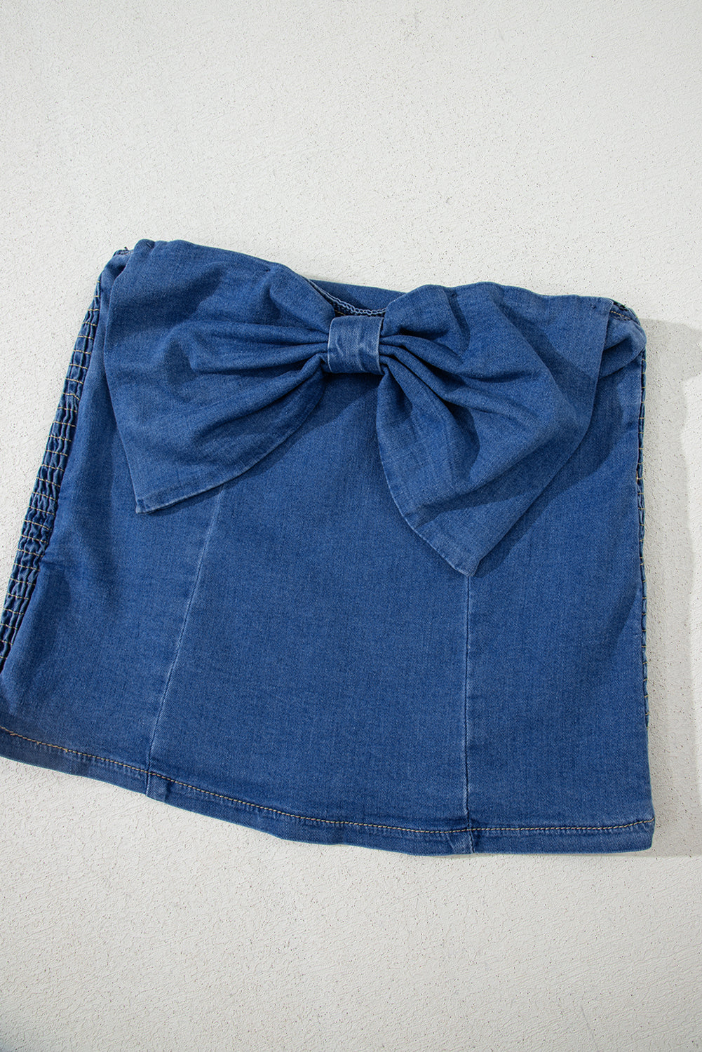 Sail Blue Vintage Bow Front Smocked Back Denim Tube Top eAura